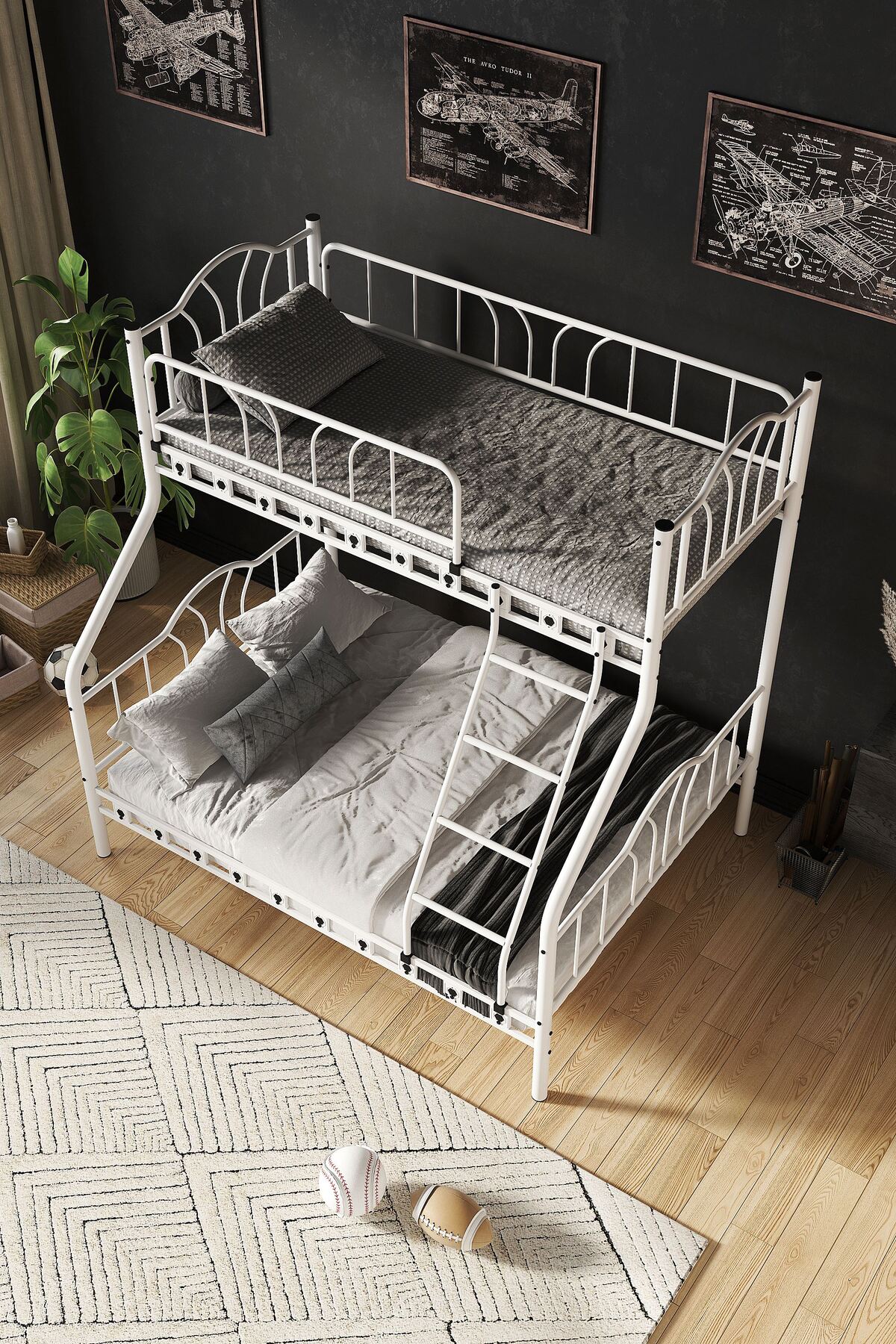 Lit superposé métallique triple pour parents et 3 personnes &