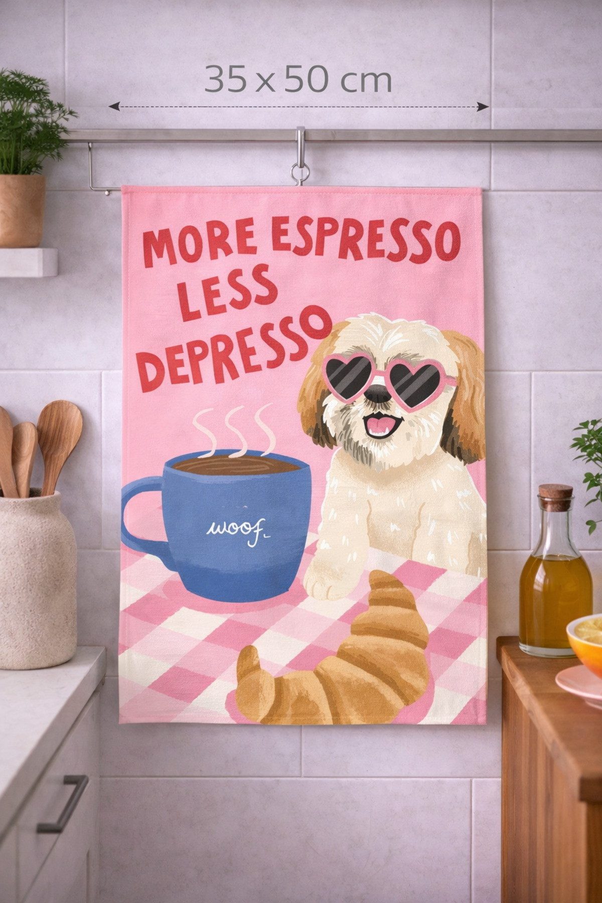 Torchon de cuisine moderne avec chien  vive Cadeau maison élégant et personnalisé
