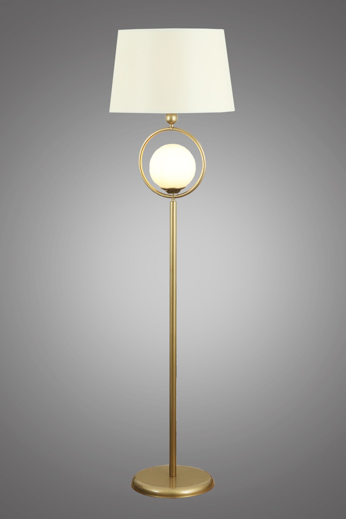 Lampadaire Odin à abat-jour crème avec verre blanc et effet vieilli simple