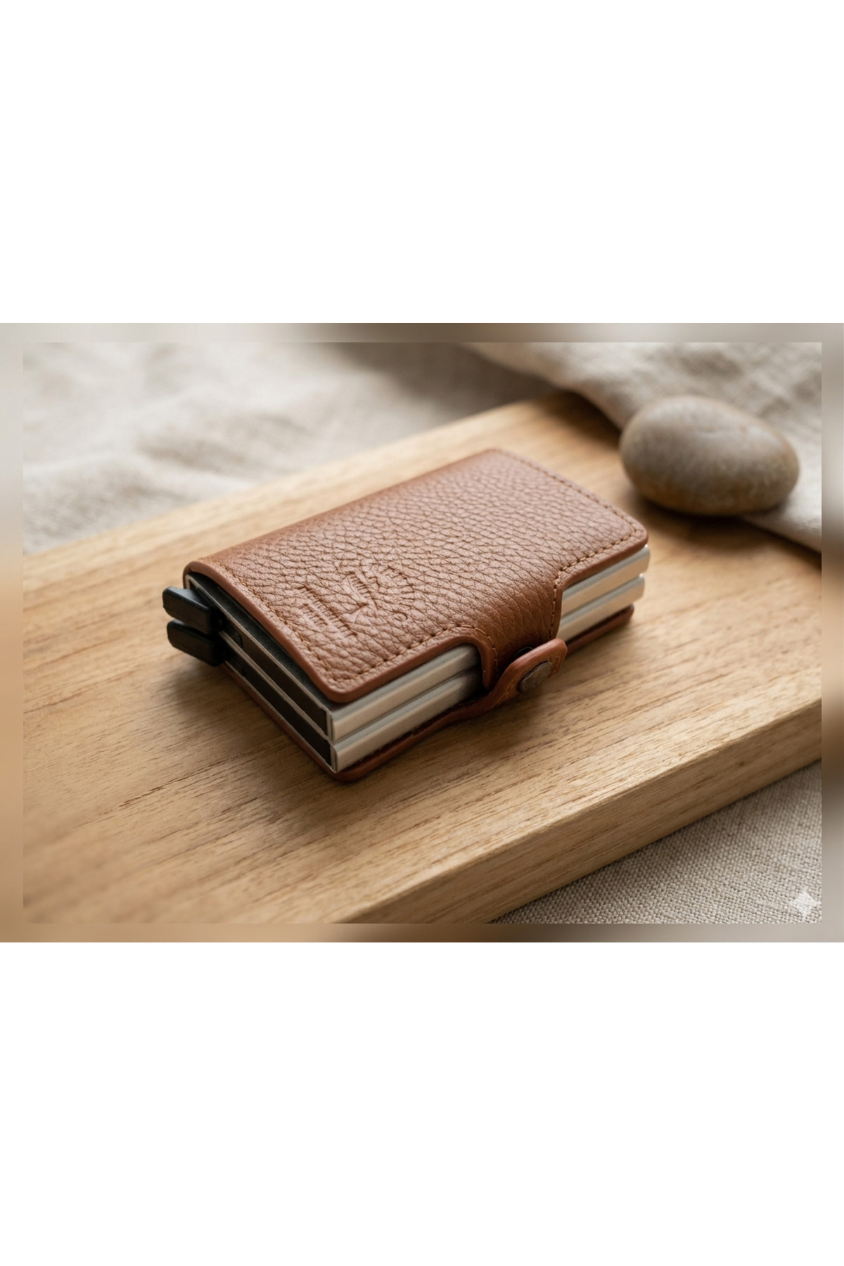 Porte-cartes et portefeuille à double mécanisme en cuir véritable à  %