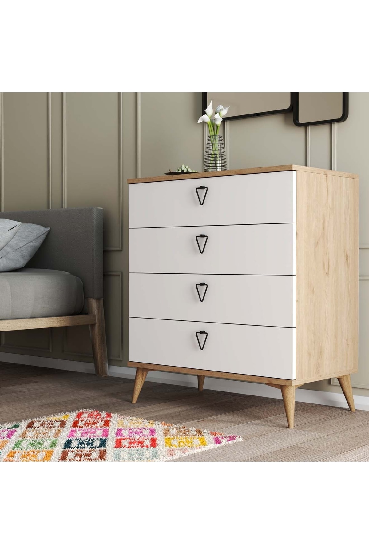 Commode à 4 tiroirs Versace avec panier - Blanc