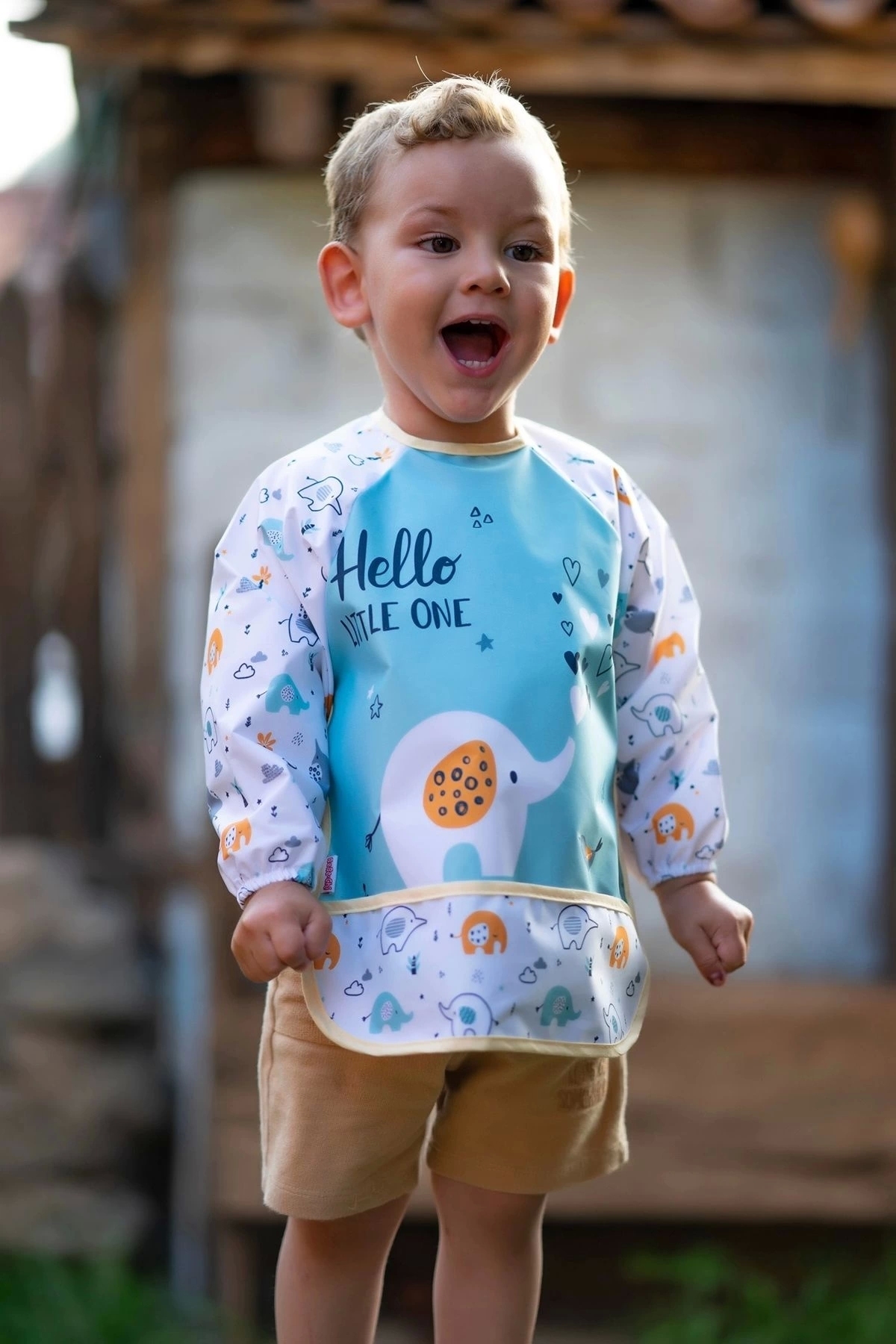 Bavoir imperméable à manches longues pour repas et activités avec motif éléphant bébé