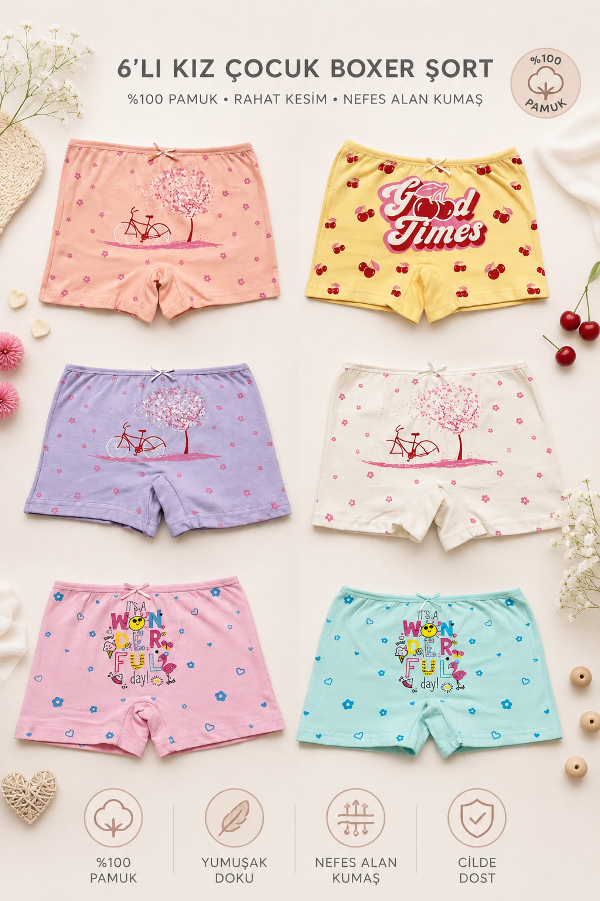 Ensemble de 6 boxers pour fille culotte sous-vêtements