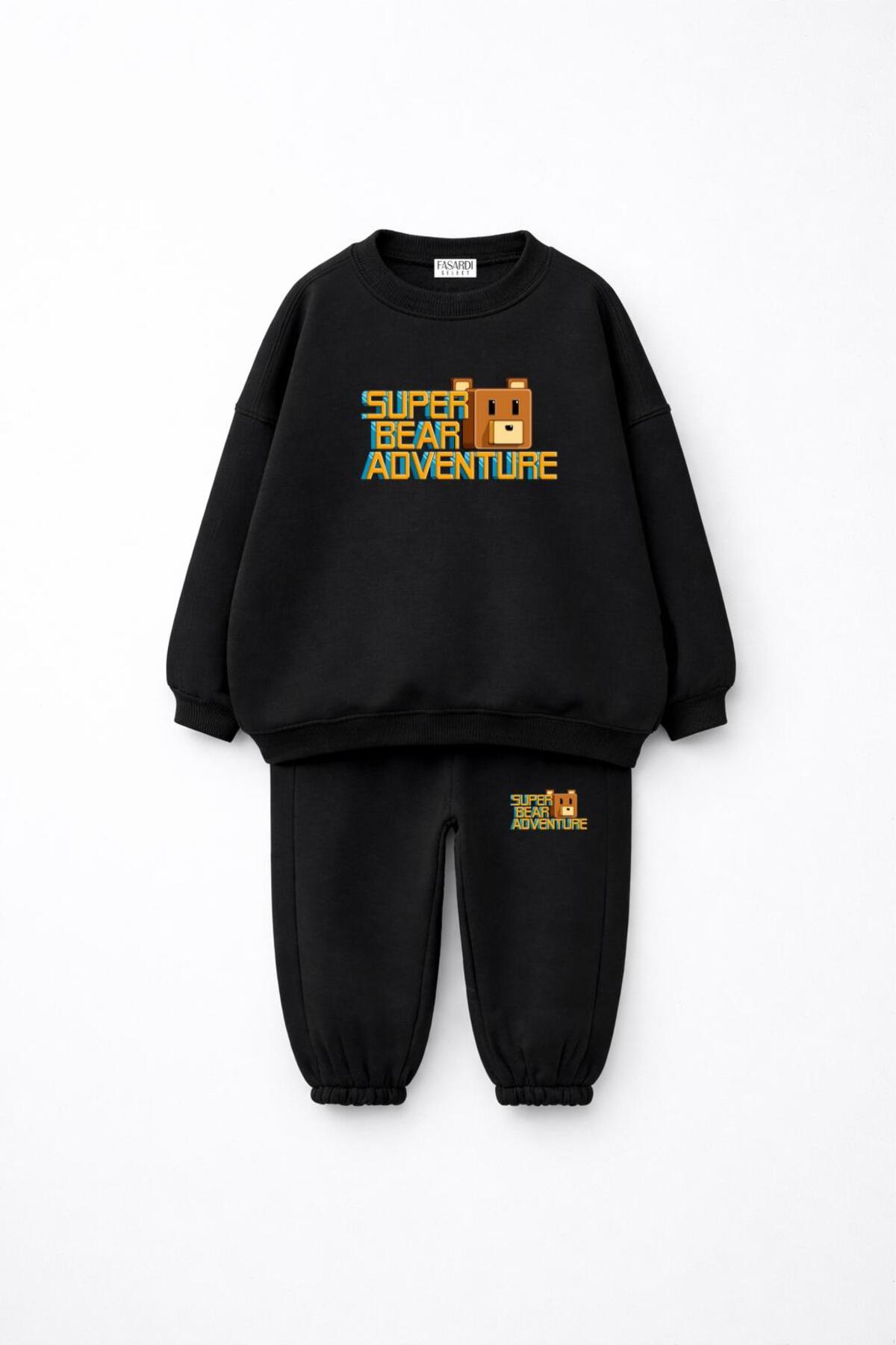 Super Bear Adventure Ensemble de survêtement unisexe pour enfants, oversize avec imprimé Super Bear, sans molleton