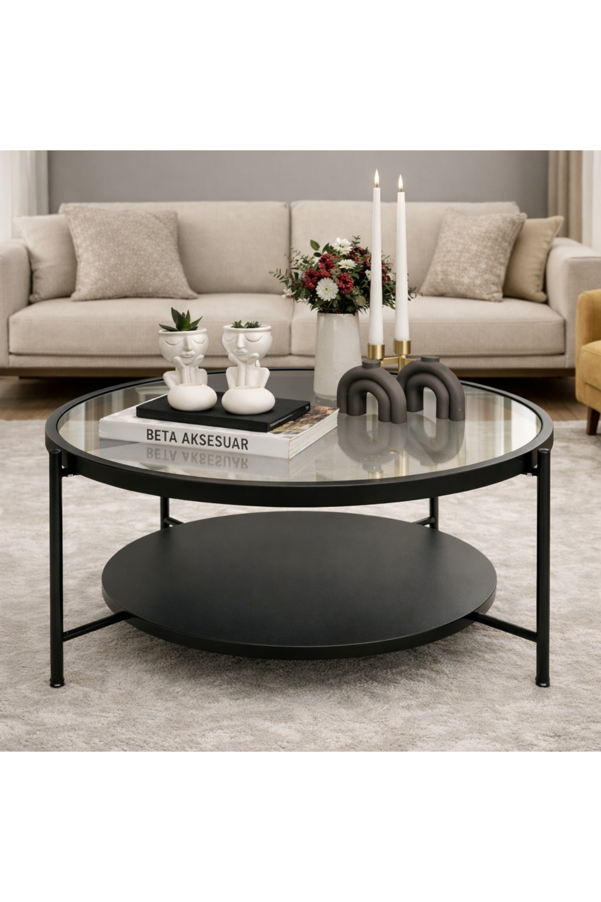 Table basse Oslo - Verre fumé / MDF noir