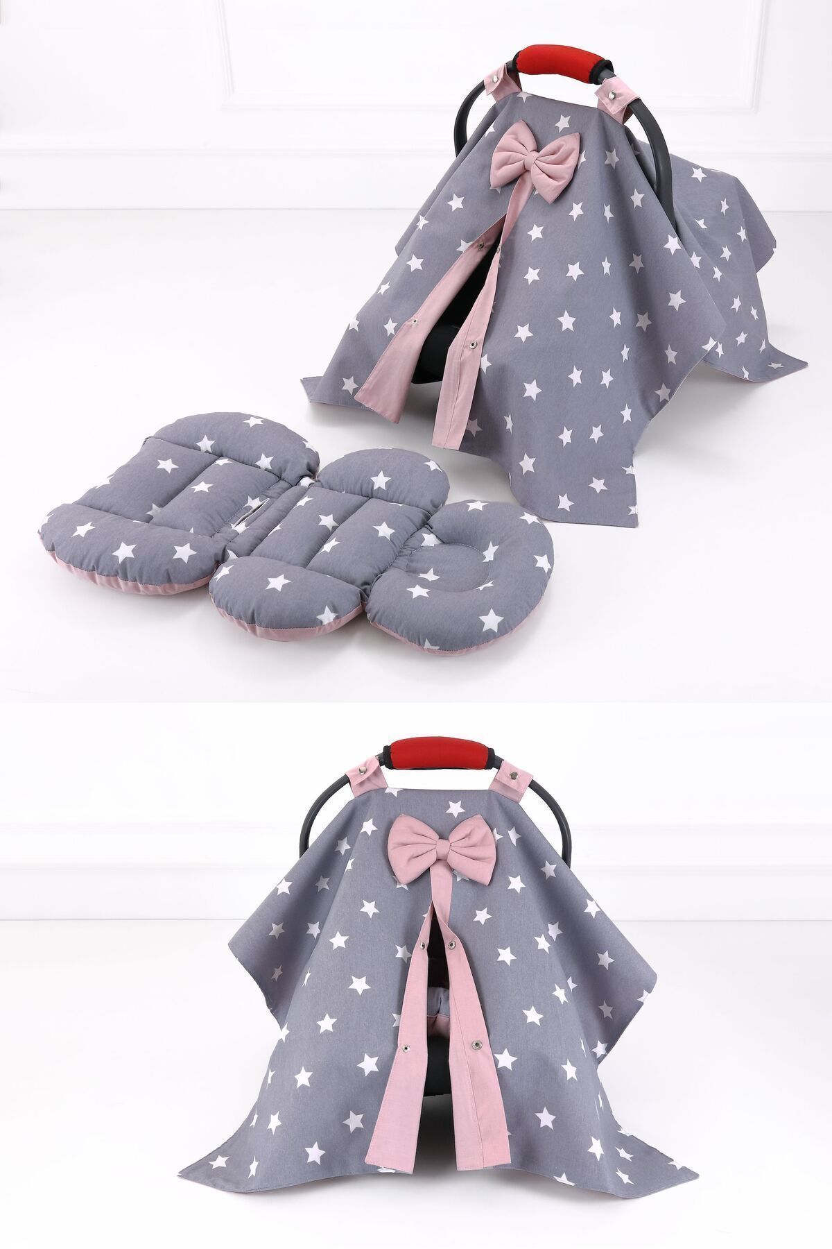 Housse de poussette, Coussin de poussette, 2 pièces - Avec soutien lombaire - Étoile poudre
