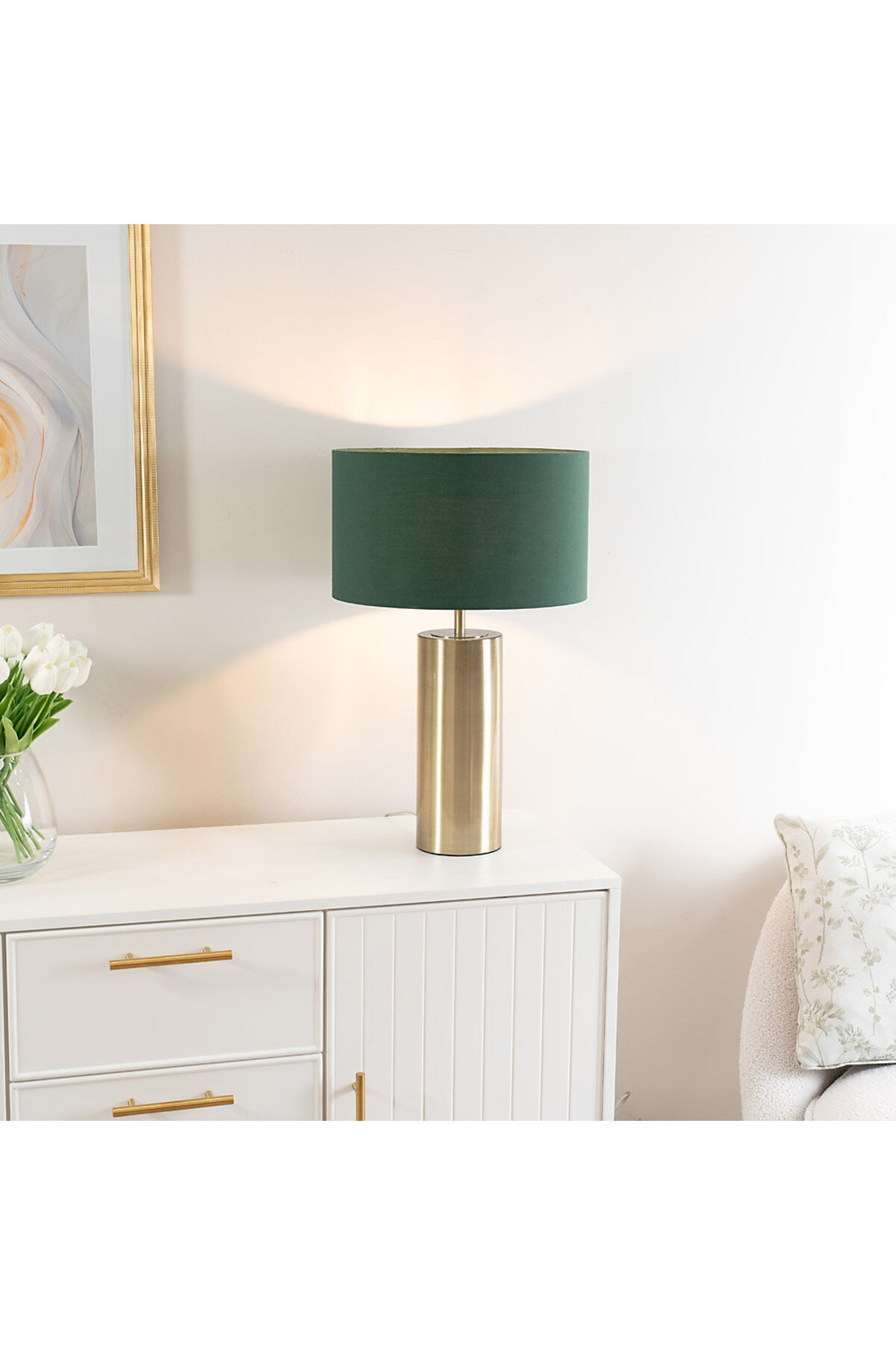 Lampe vintage avec abat-jour vert kaki en velours