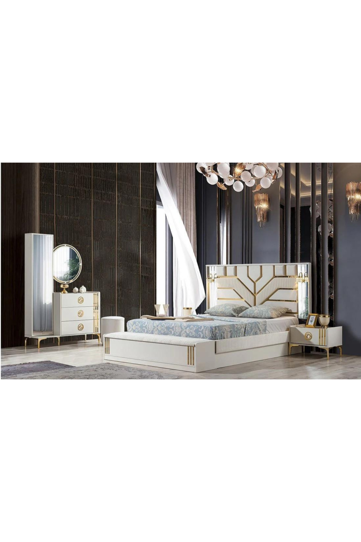 Ensemble de chambre à coucher Lora avec crème