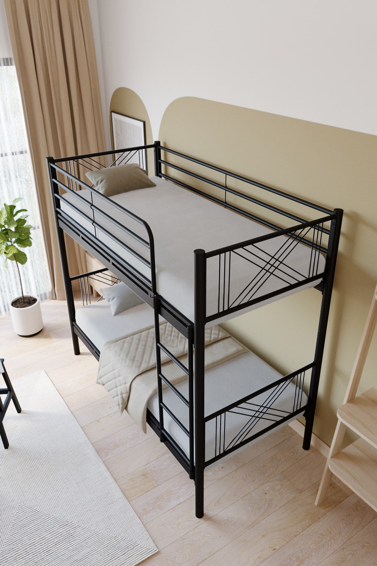 Lit superposé en métal premium Mix  compatible avec matelas Noir, lit superposé détachable