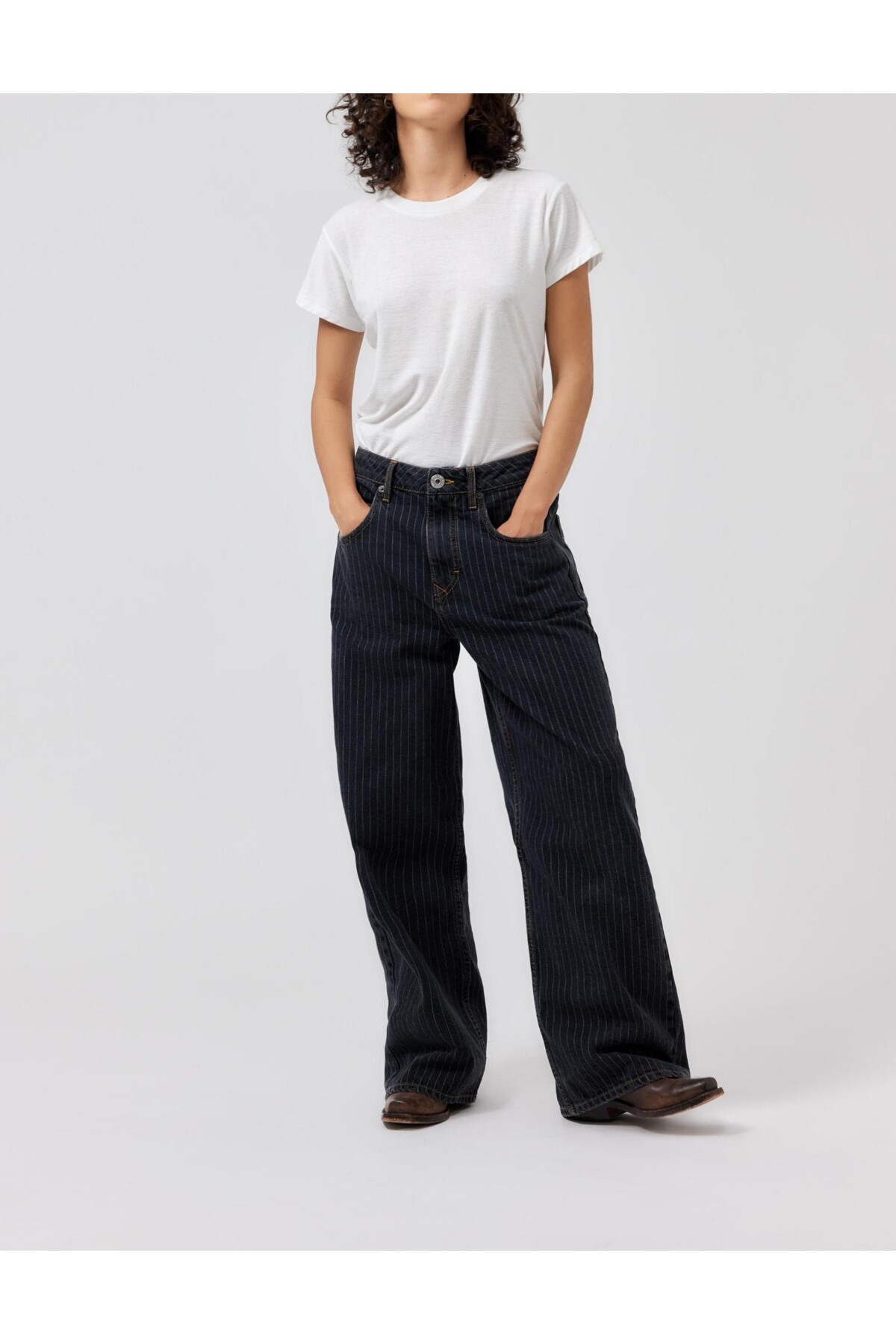 Jean Baggy Boyfriend à Rayures Détaillées