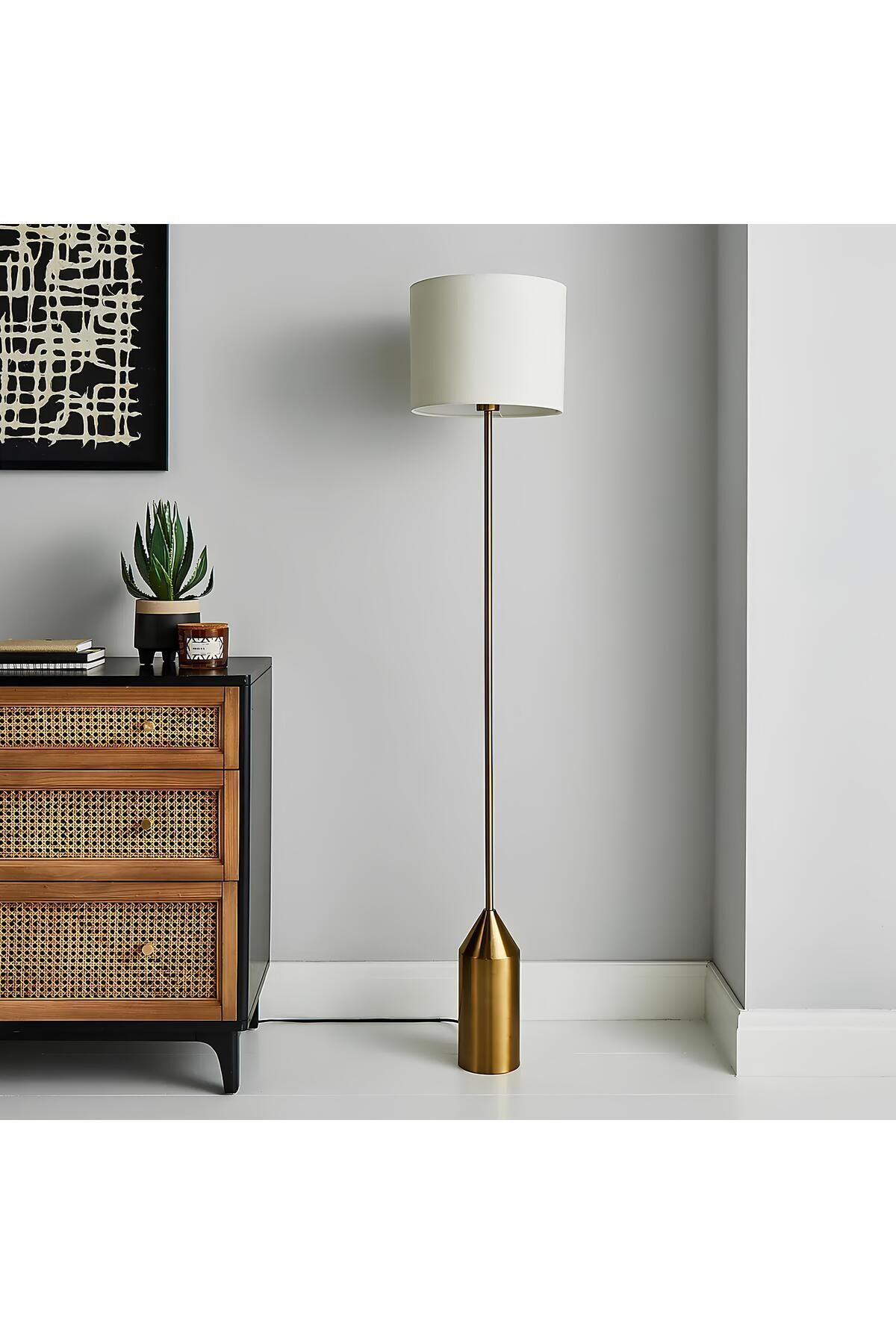 Lampadaire en forme de champignon au design moderne avec abat-jour en tissu