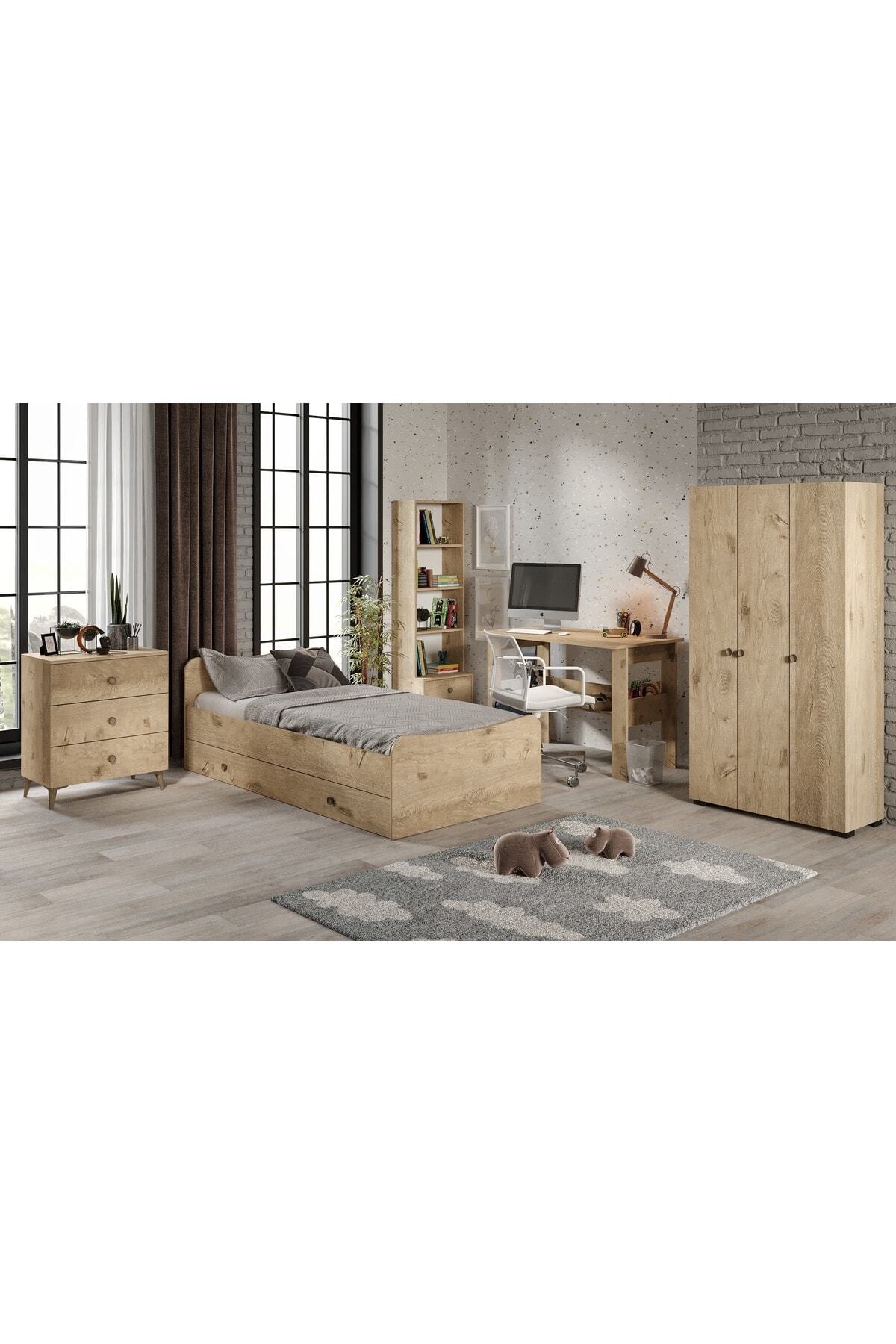 Ensemble de chambre d'enfant Selen Chêne - 5 pièces, tout en MDF de qualité supérieure