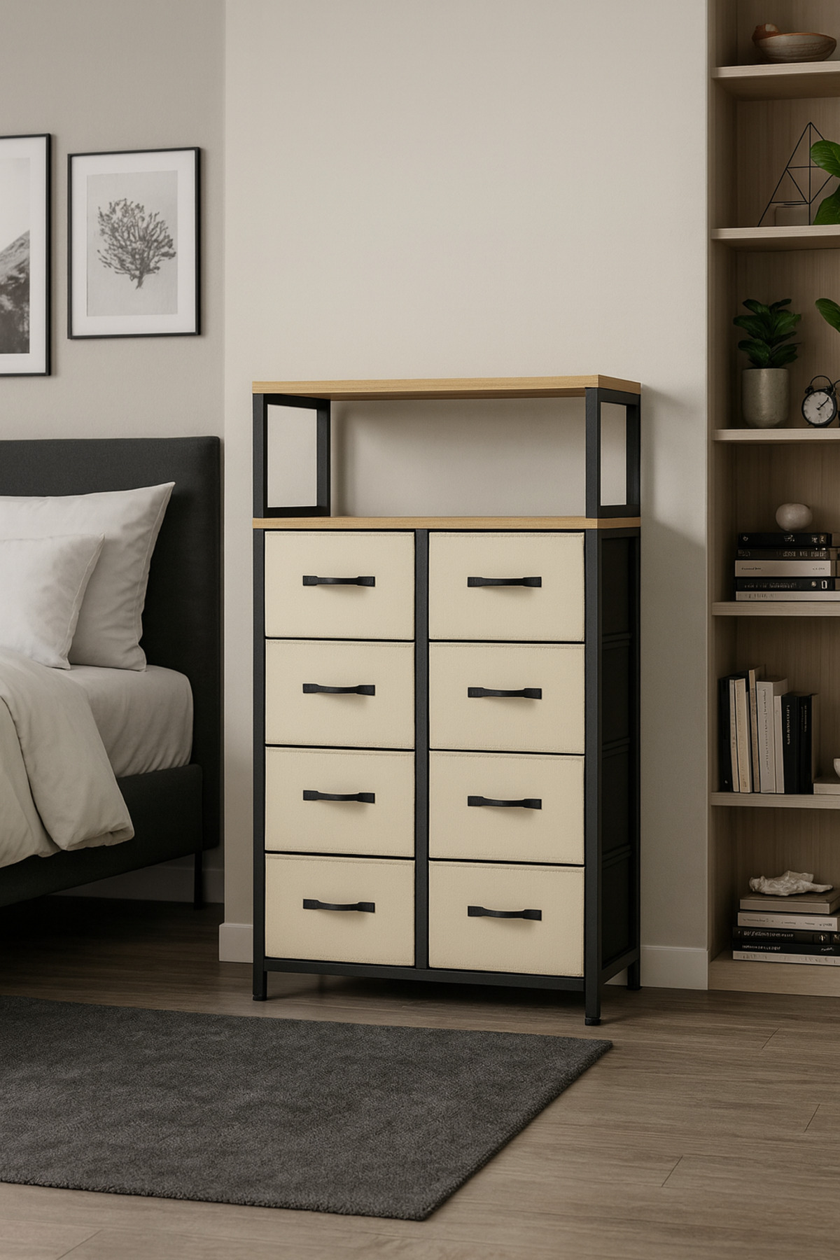 Commode à 2 étagères et 8 tiroirs pour chambre à coucher et chambre d'enfant, organiseur à tiroirs en cuir