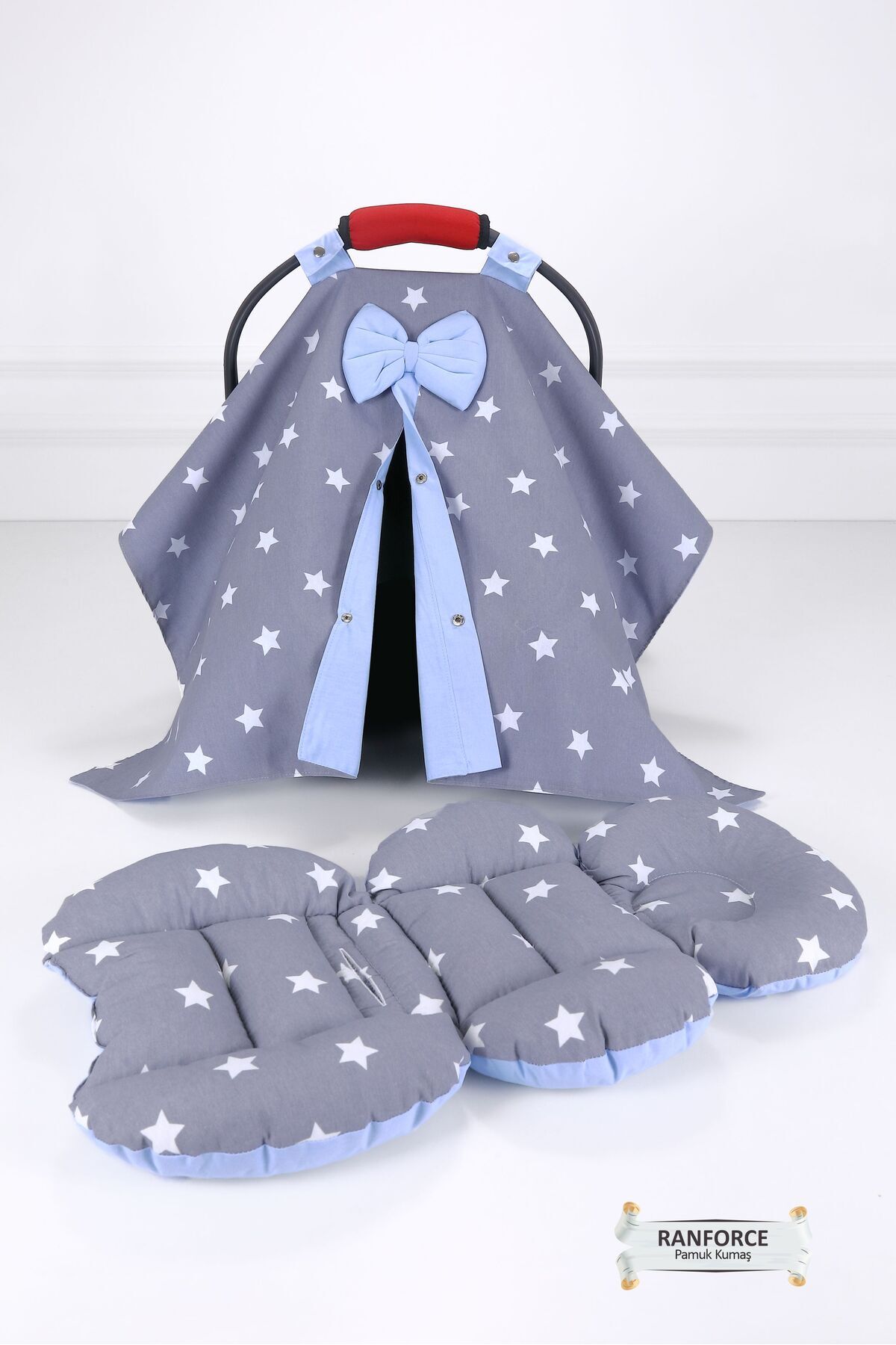 Housse de poussette, Coussin de poussette, 2 pièces - Avec soutien lombaire - Bleu étoile