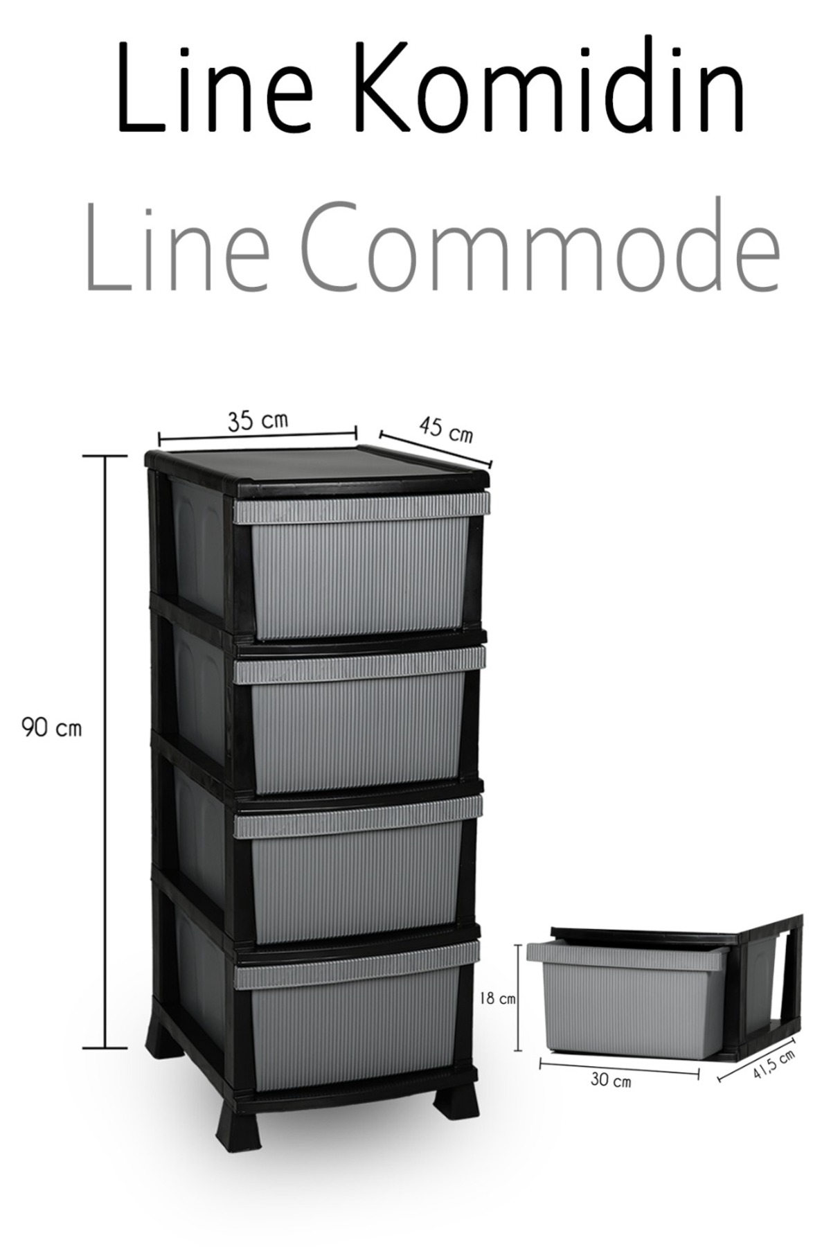 Commode en plastique rayée à 4 tiroirs - Bac à légumes - Tiroir - Boîte à jouets panier
