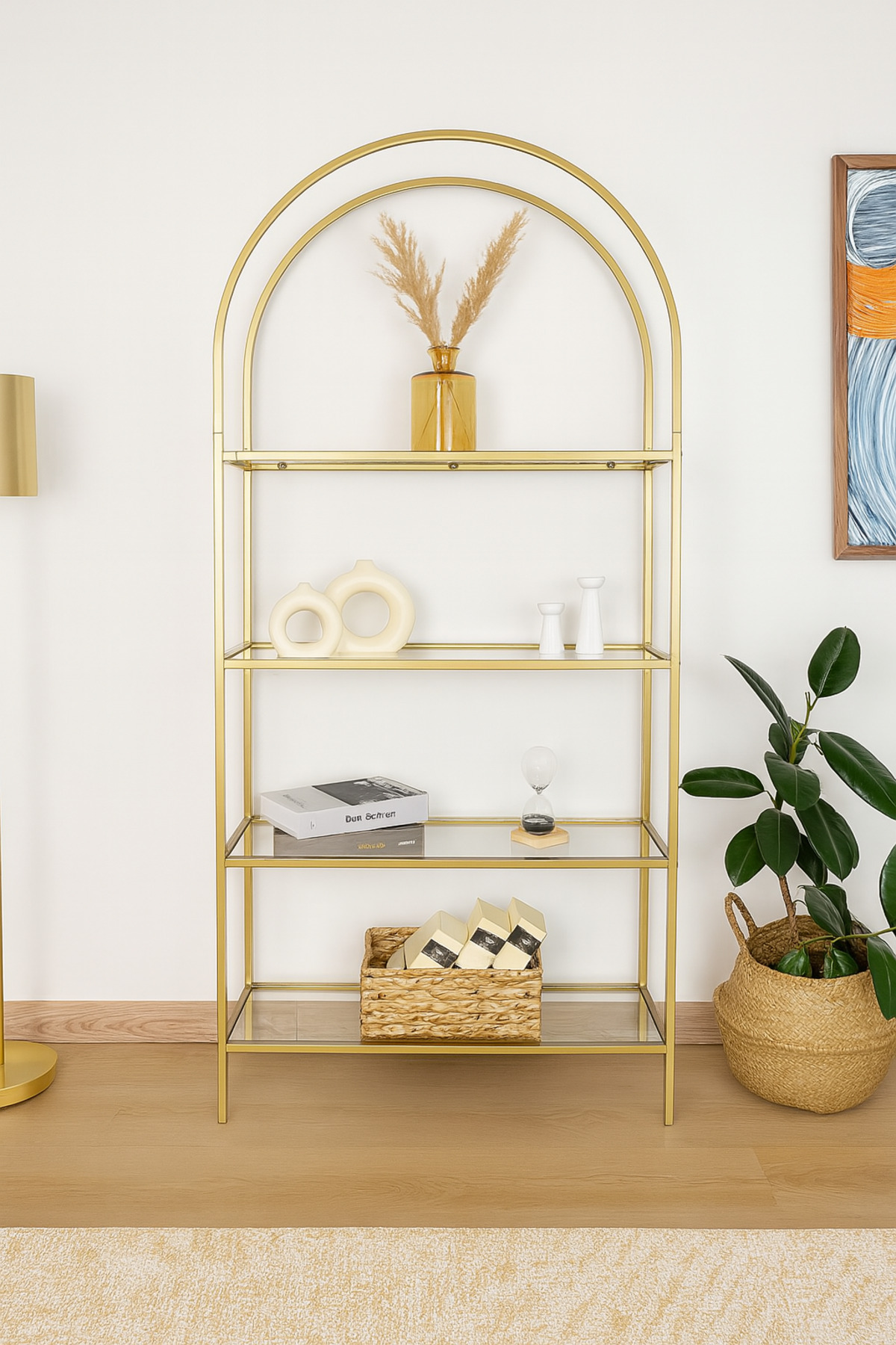 - Étagère décorative Mona Gold Bibliothèque Accessoire Étagère de cuisine Verre transparent