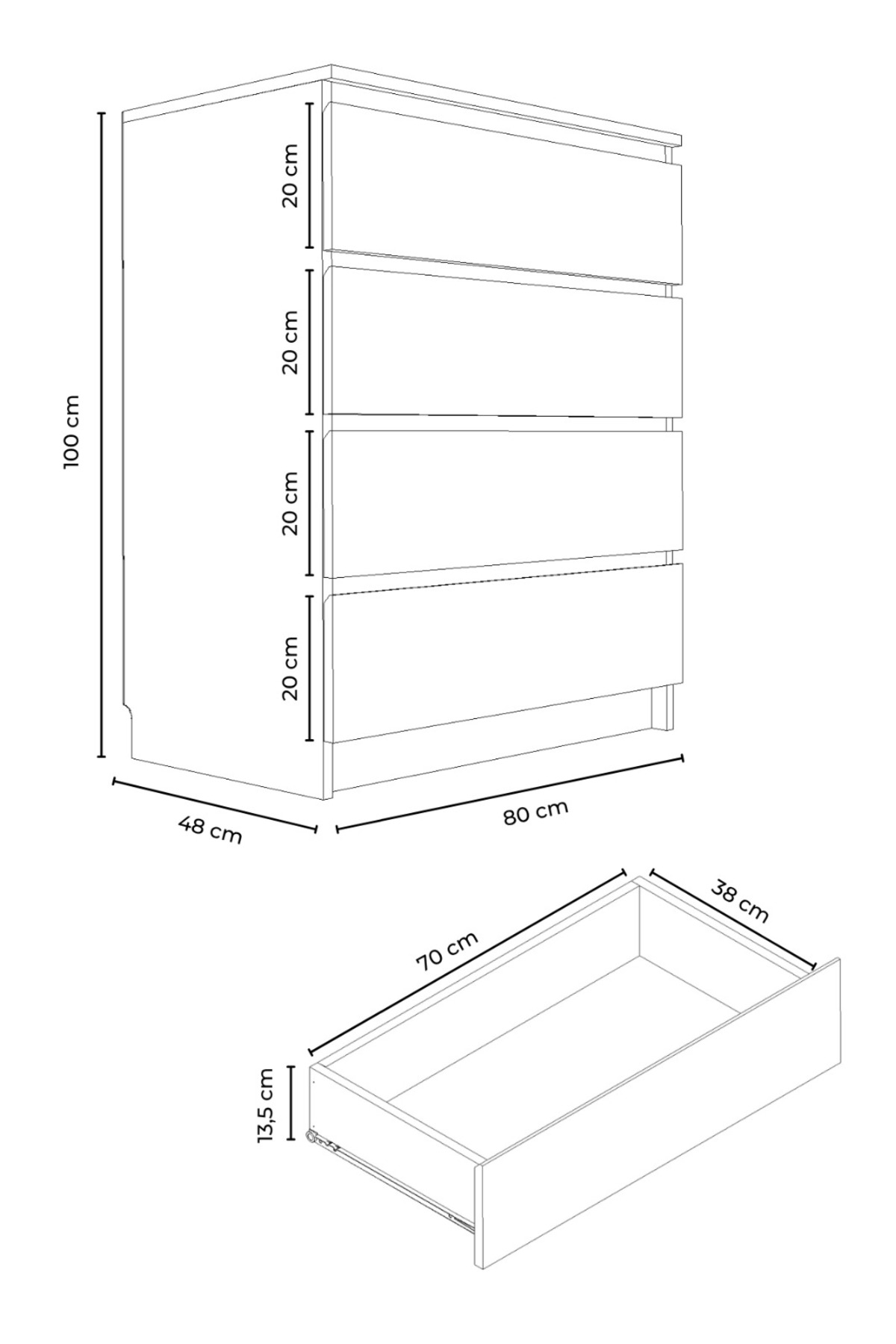 Commode Derinkuyu à 4 tiroirs Chambre à coucher Chambre de bébé Armoire Blanche