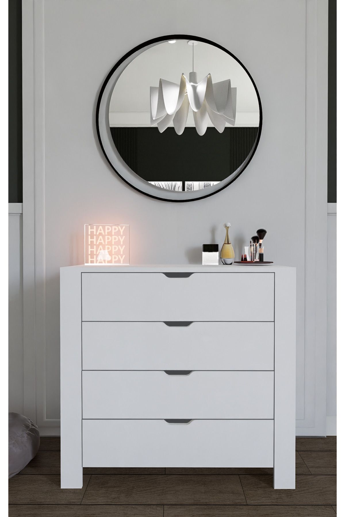 Commode blanche immaculée à 4 tiroirs pour chambre à coucher ou chambre de bébé, blanche, X cm