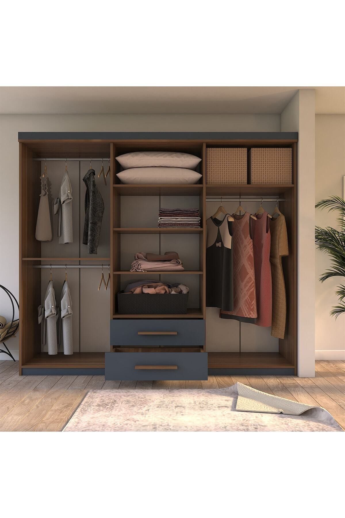 Armoire  Armin à 6 portes et 2 tiroirs avec miroir