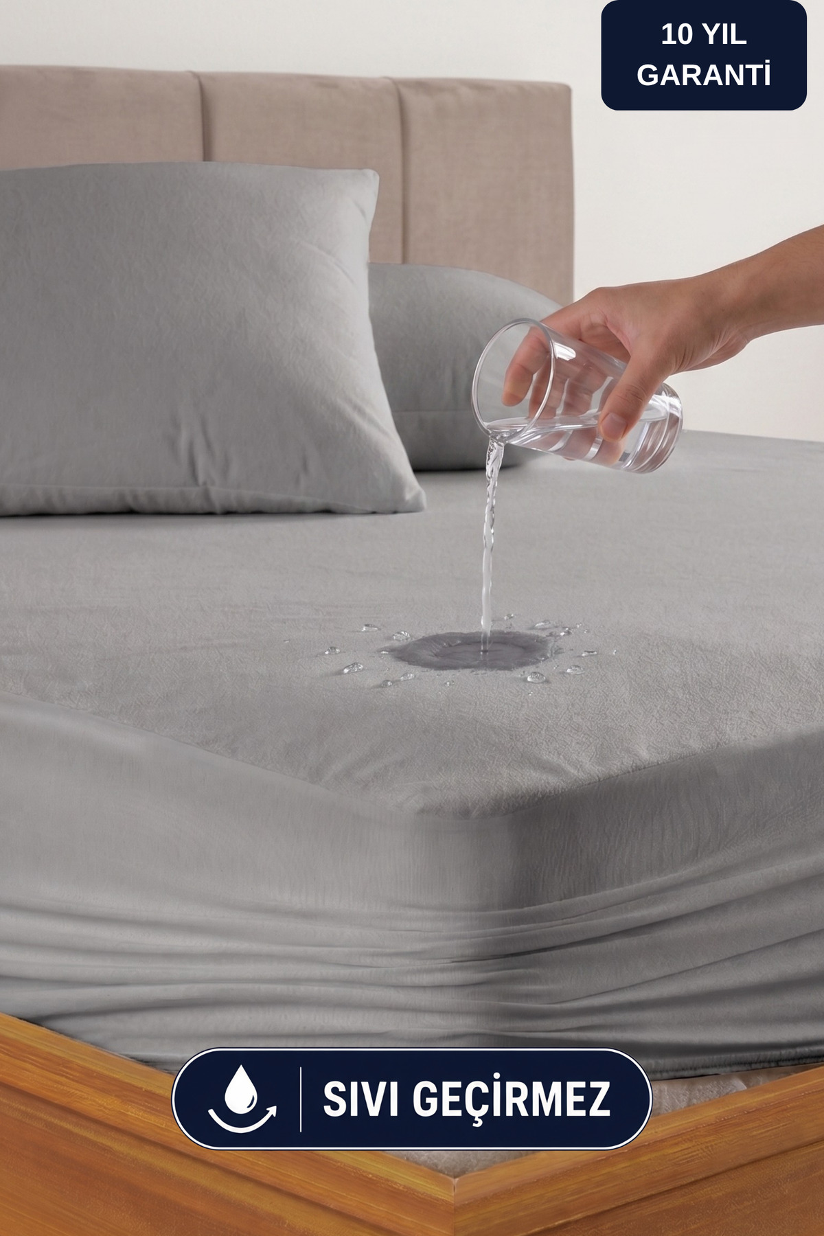Protege-matelas imperméable à liquides gris classique en microfibre, ajusté, bord complet, pour bébé - simple, double, grand lit