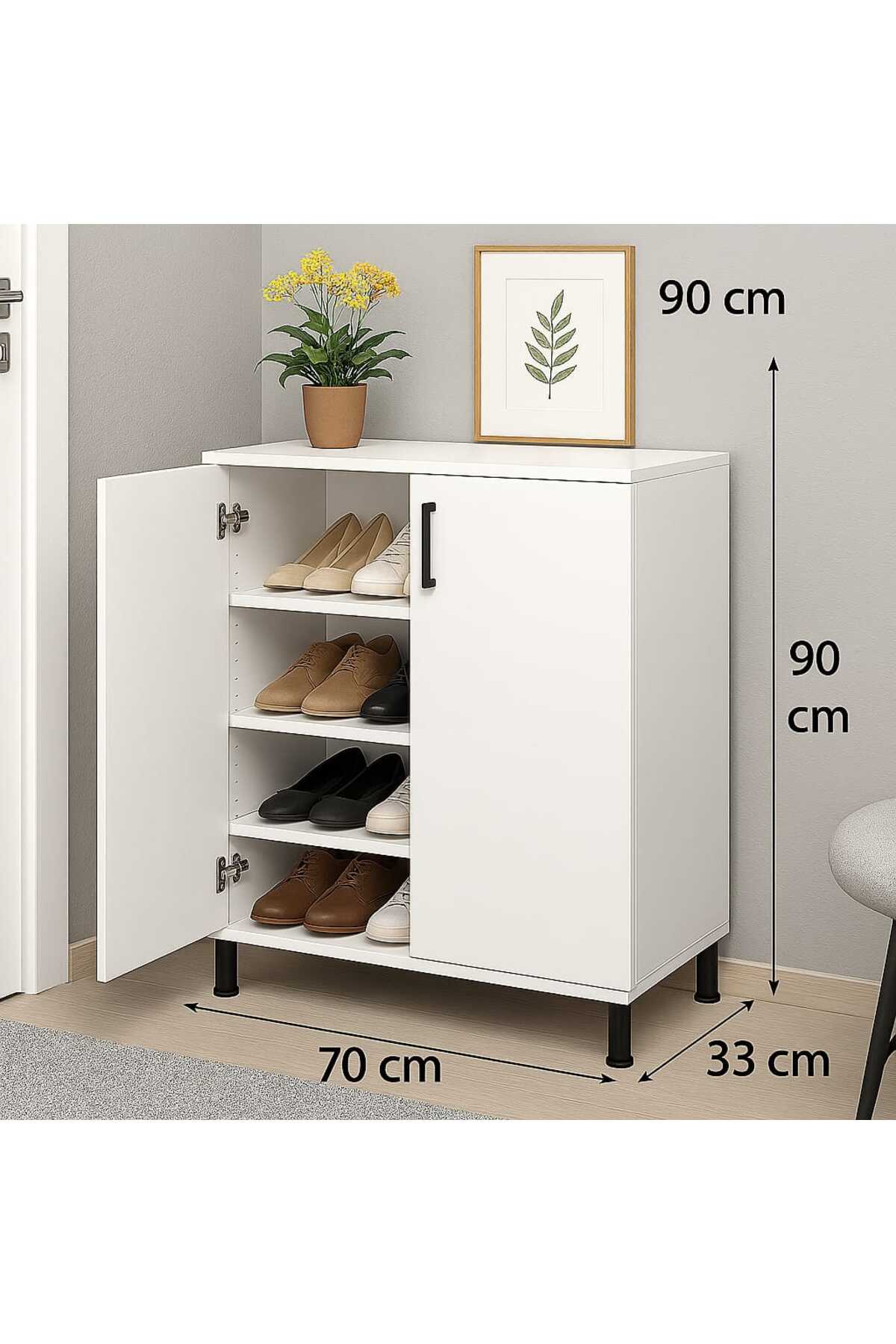 Meuble à chaussures  paires, 2 portes, 4 étagères, Meuble d'entrée, Cuisine, Chambre, Armoire polyvalente