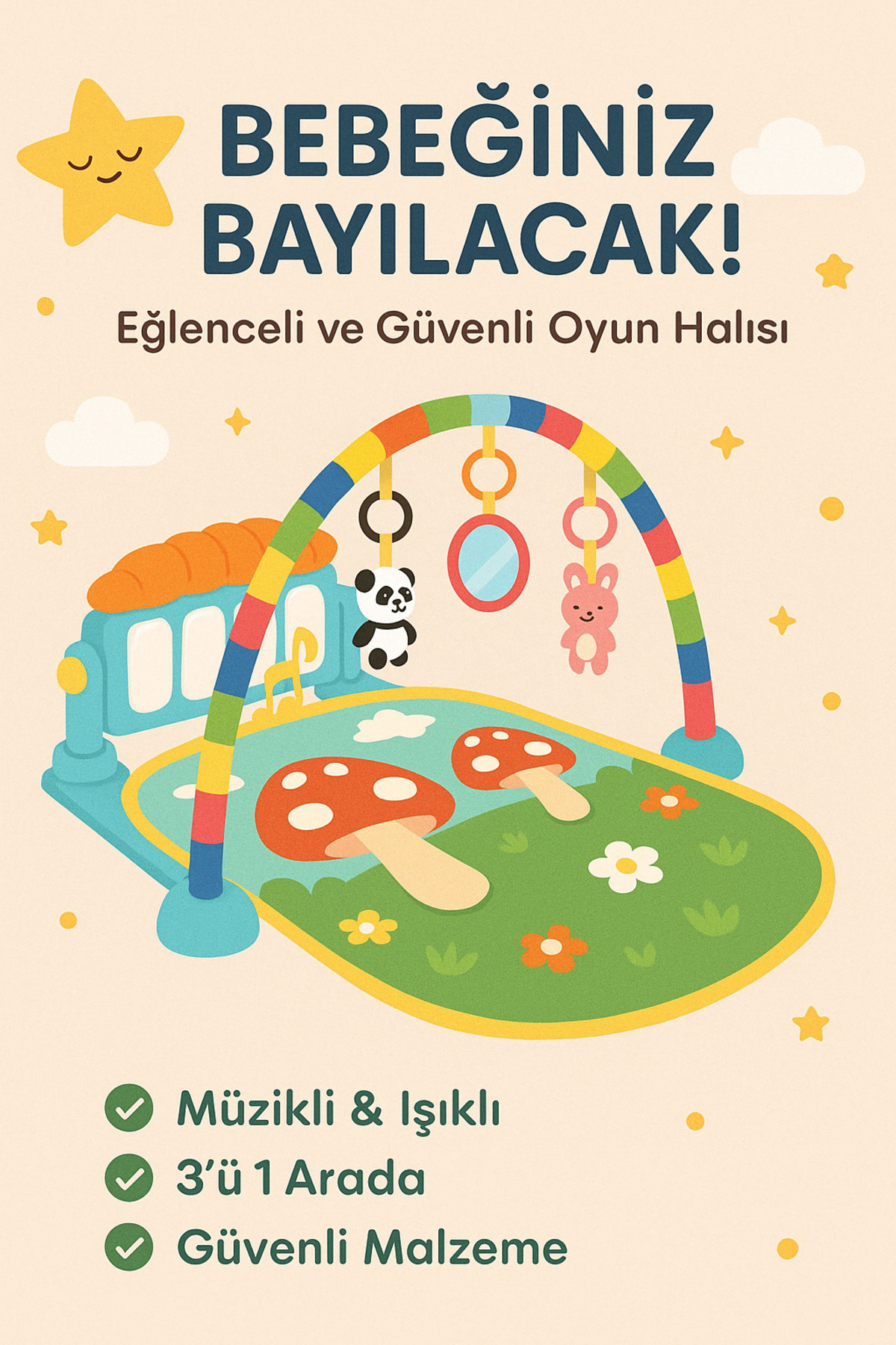 tapis de jeu pour bébé avec piano, tapis d'activités, miroir pour nouveau-né, musical et lumineux