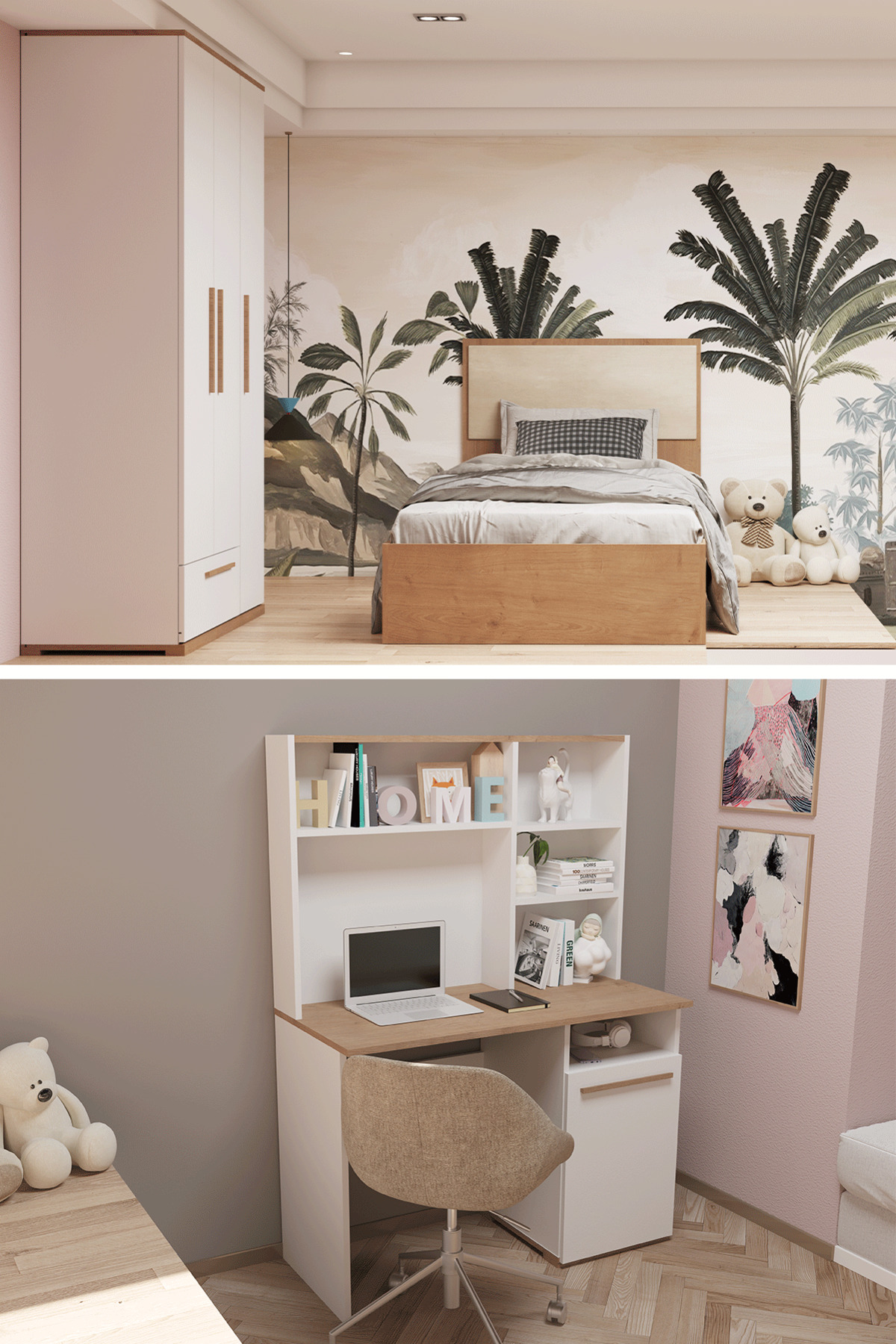 Ensemble de chambre pour enfants et adolescents Eva 3 pièces - Blanc et pin Atlantique