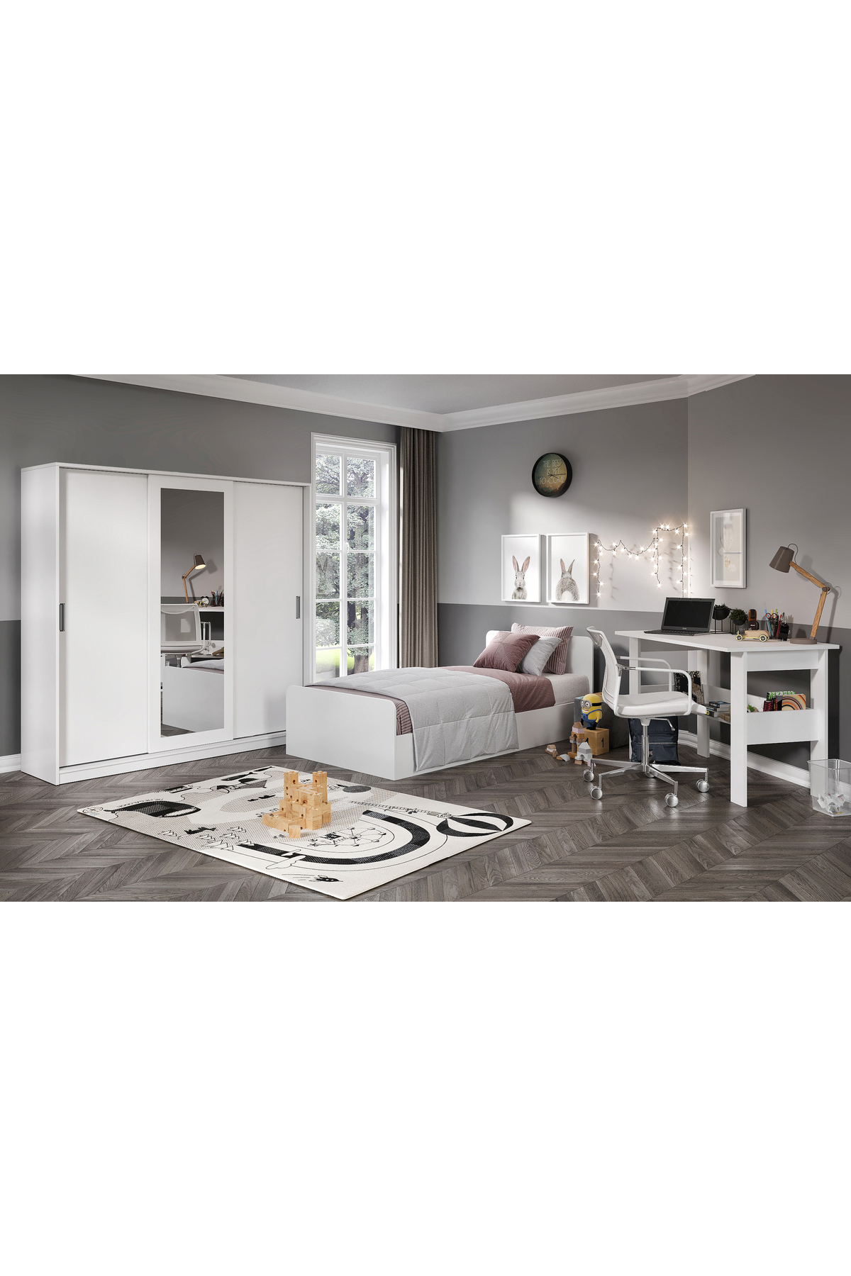 Ensemble de chambre pour jeune 3 pièces en MDF pour une personne