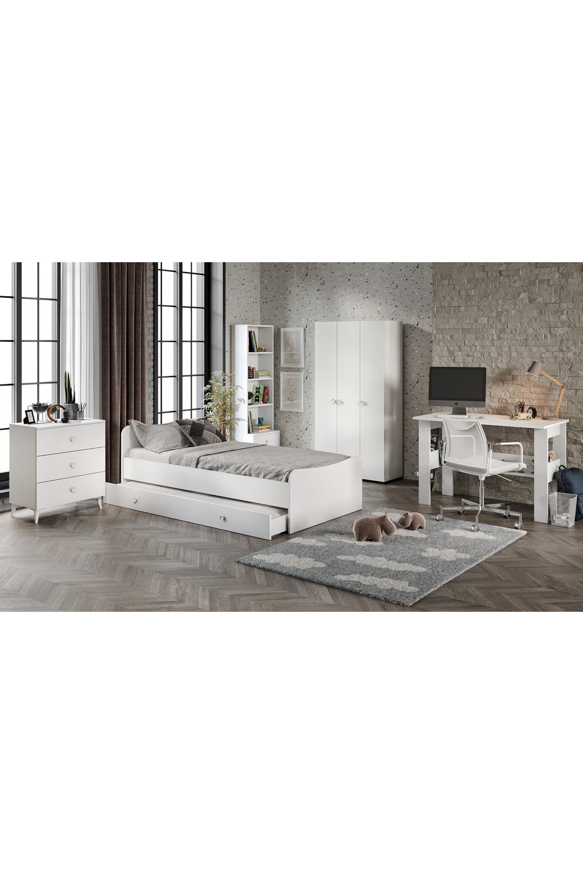 Ensemble de chambre d'enfant Selen blanc - 5 pièces, MDF de première qualité