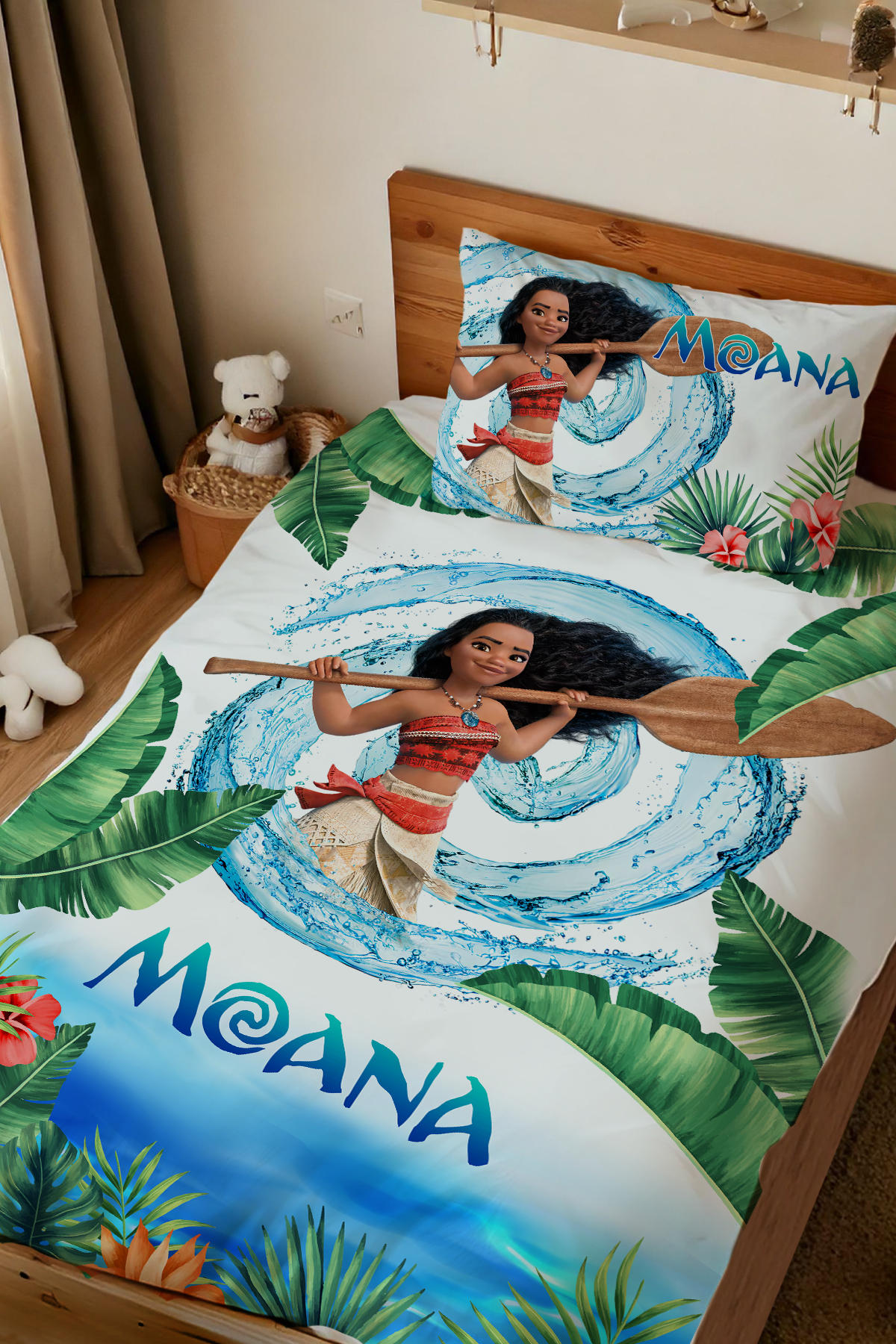 Housse de couette une personne personnalisée avec le nom Moana