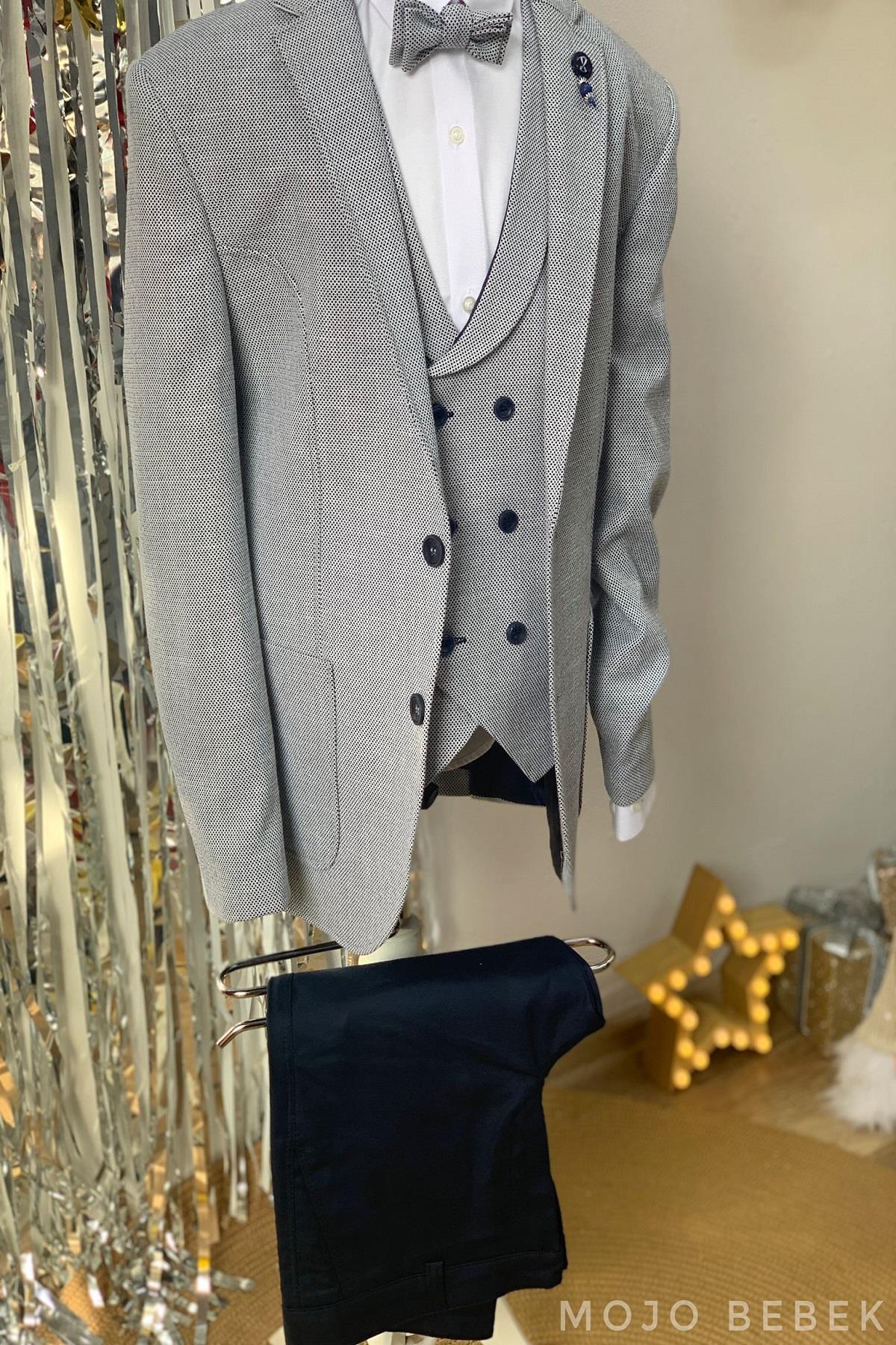 Ensemble de Costume Garçon avec Gilet et Veste  Bleu Marine