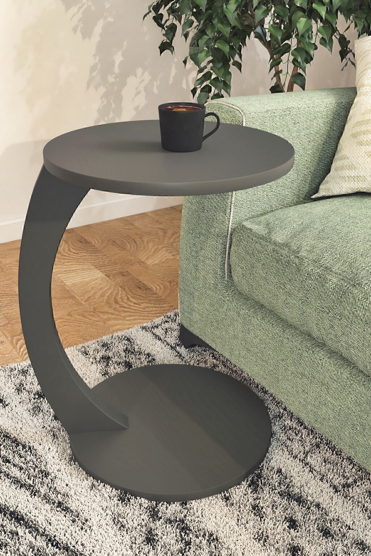 Table d'appoint en C à roulettes, table de salon, table latérale, table gigogne, table de service - Gris anthracite