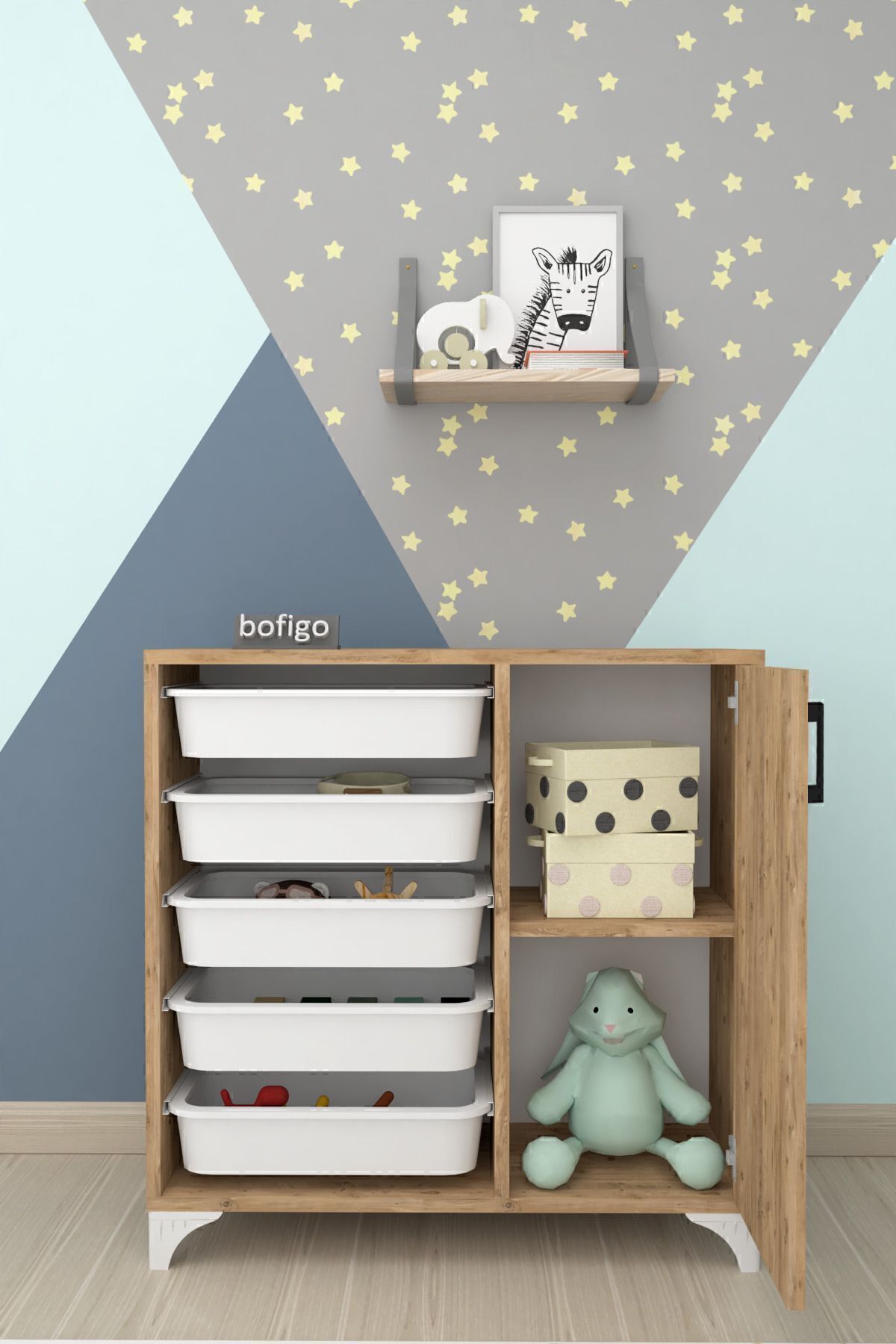 Armoire à 5 paniers, armoire polyvalente, armoire à jouets Kayra en pin