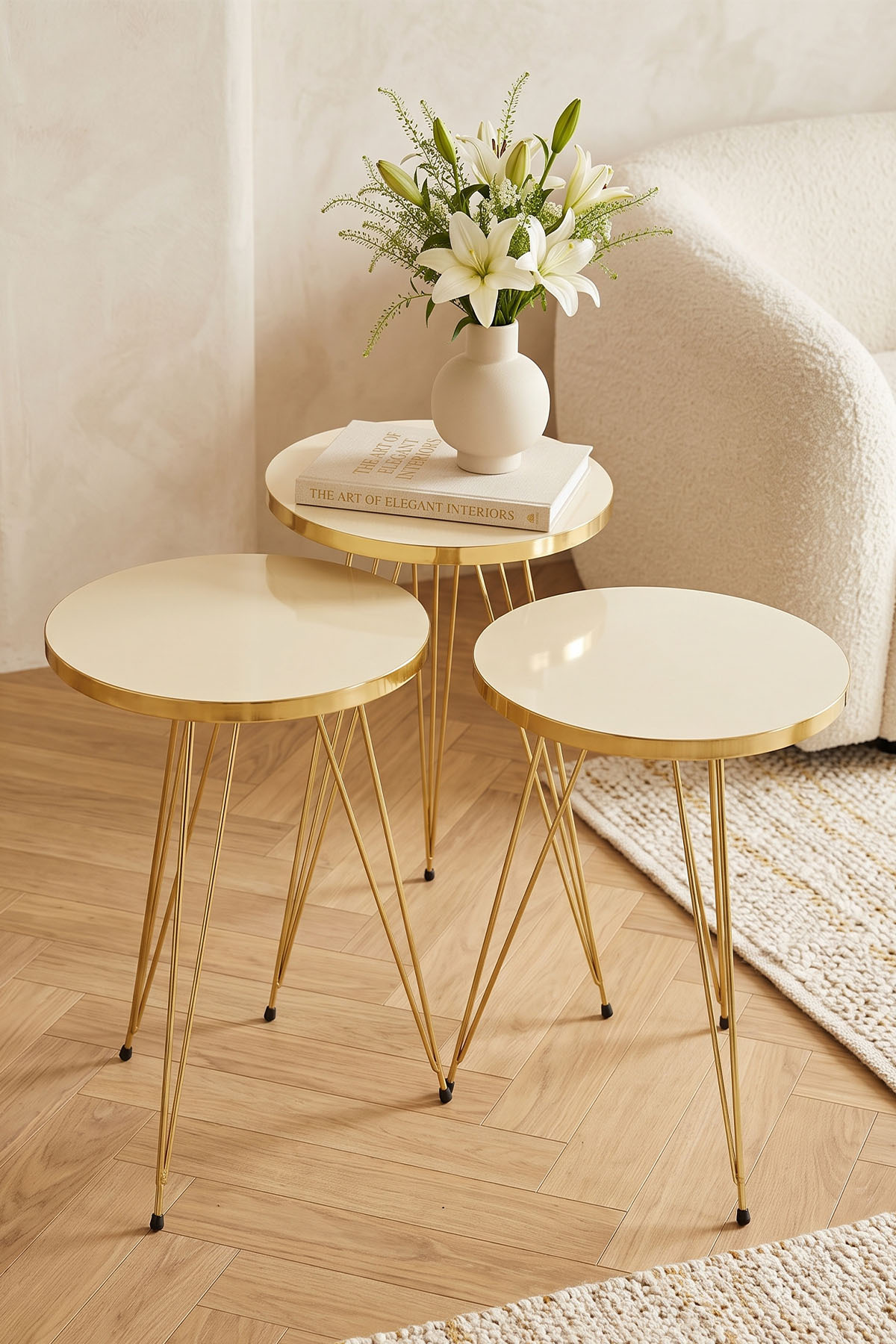 Table d'appoint gigogne Or Crème Fil
