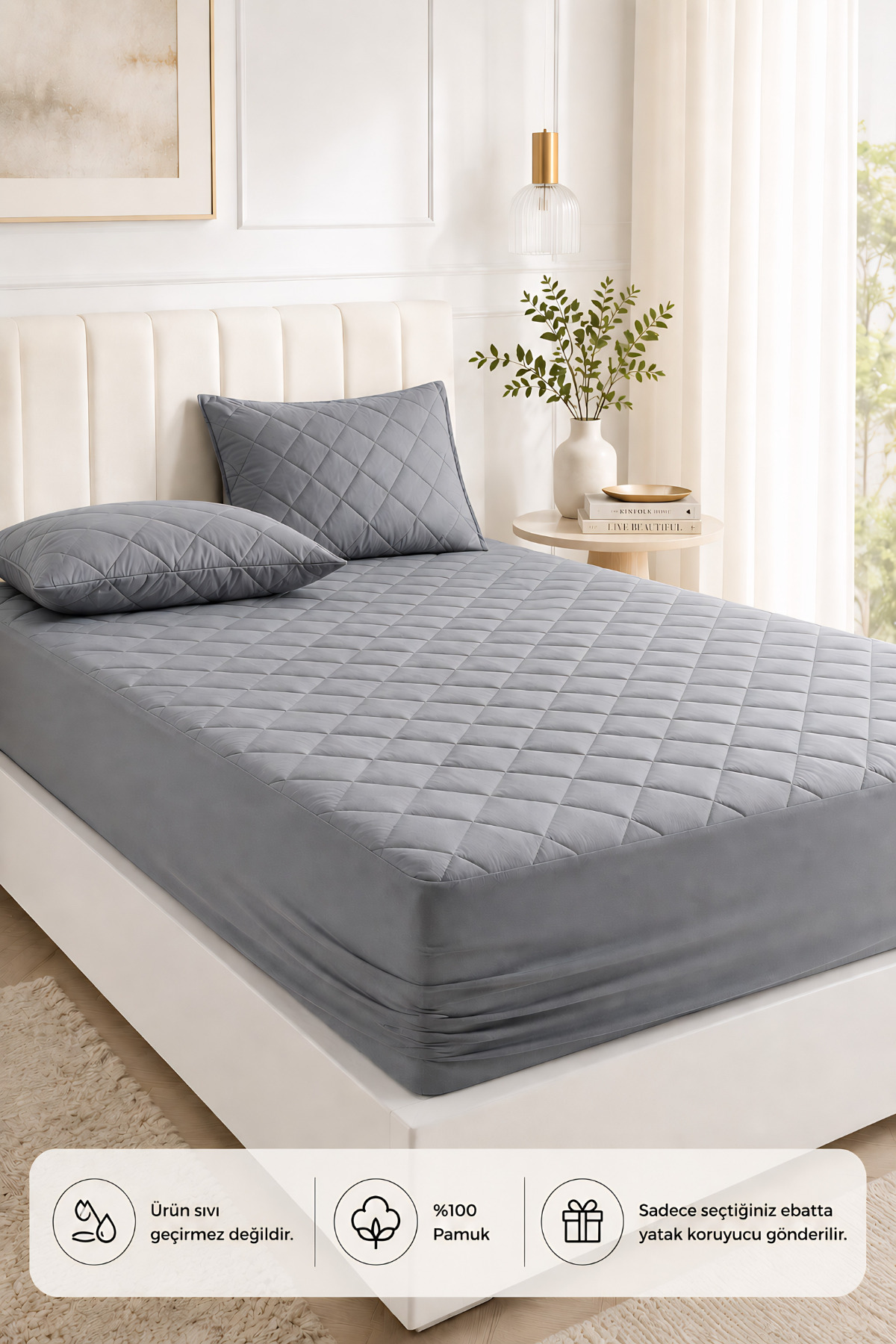 Drap-housse de protection matelassé en coton  % gris - Bébé-Simple-Double-Taille King