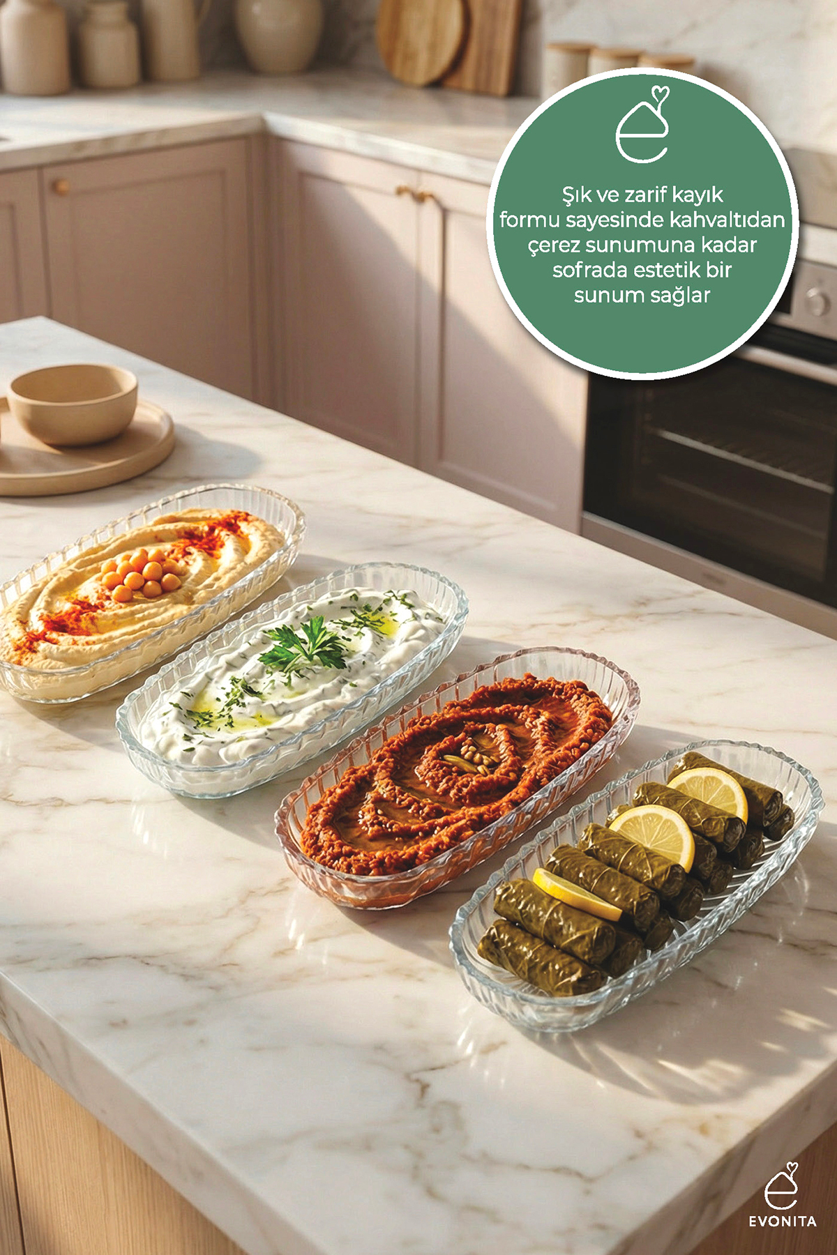 Plateau de présentation en verre transparent 4 pièces, assiette de service, assiette pour petit-déjeuner, mezzé, en-cas, assiette ovale élégante