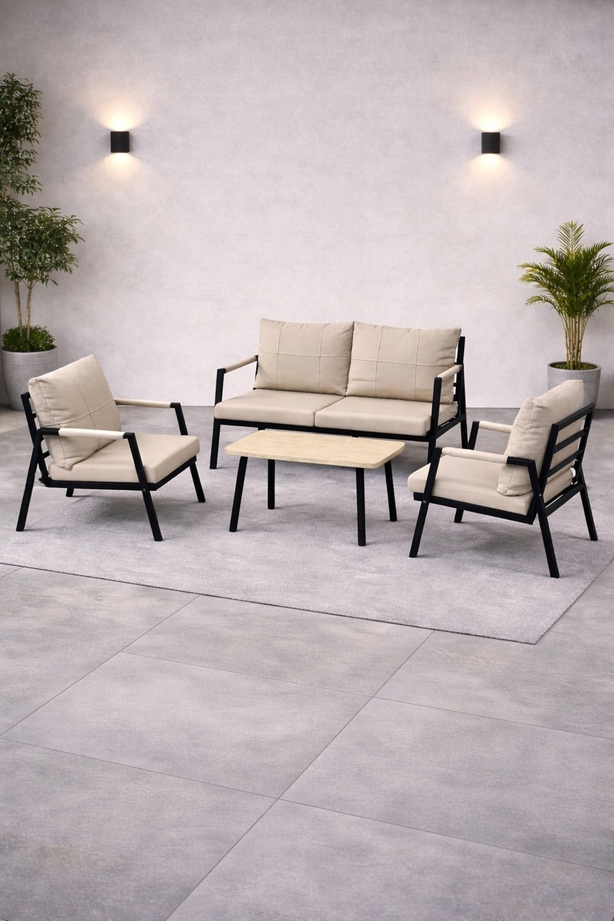 DREAM Balcon, Ensemble de Jardin, Café, Canapé en Métal, Ensemble de Canapés, Mobilier de Jardin, 2+1+1 avec table(s)