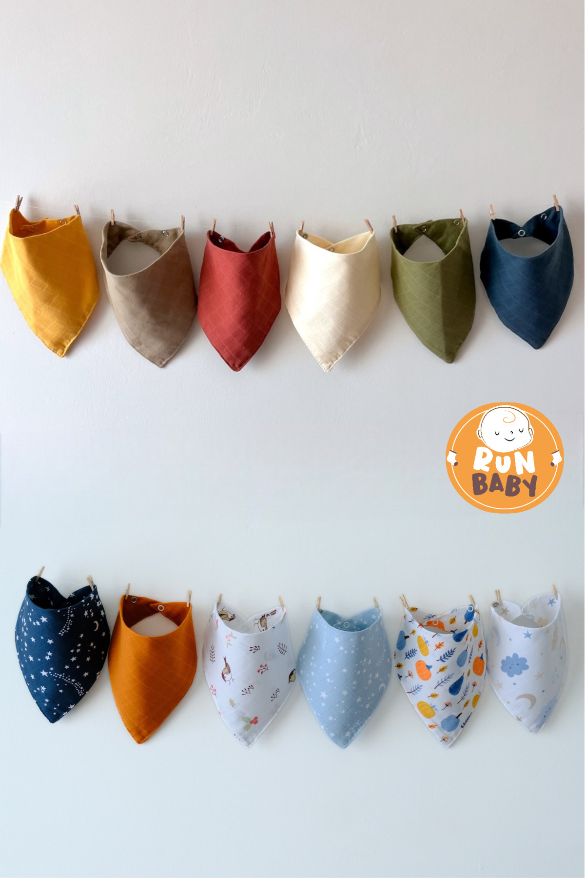 ( PIÈCES) Bavoir & Foulard pour Bébé en Tissu Mousseline avec Pressions Run Baby