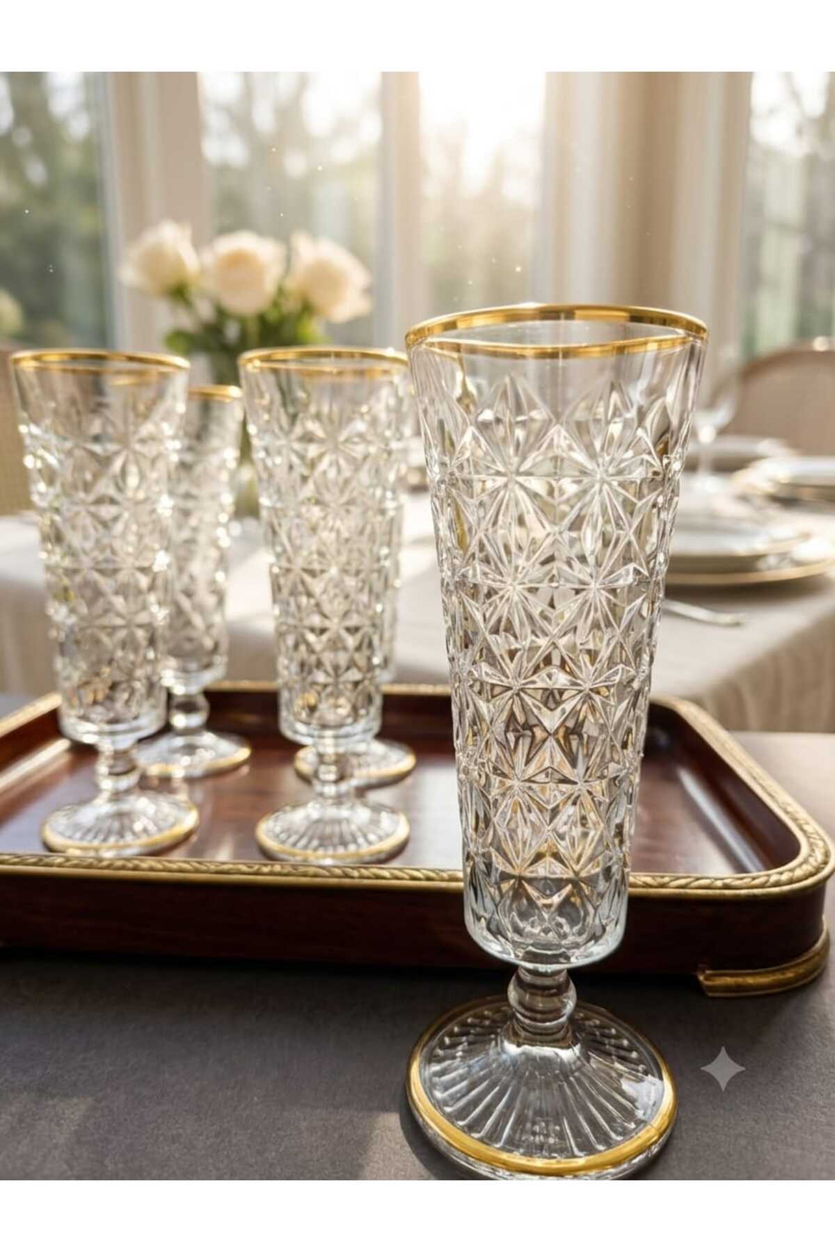 Ensemble de 6 verres à pied avec détails en or cristal pour café/létre/boissons/acier/eau/cocktail* ml