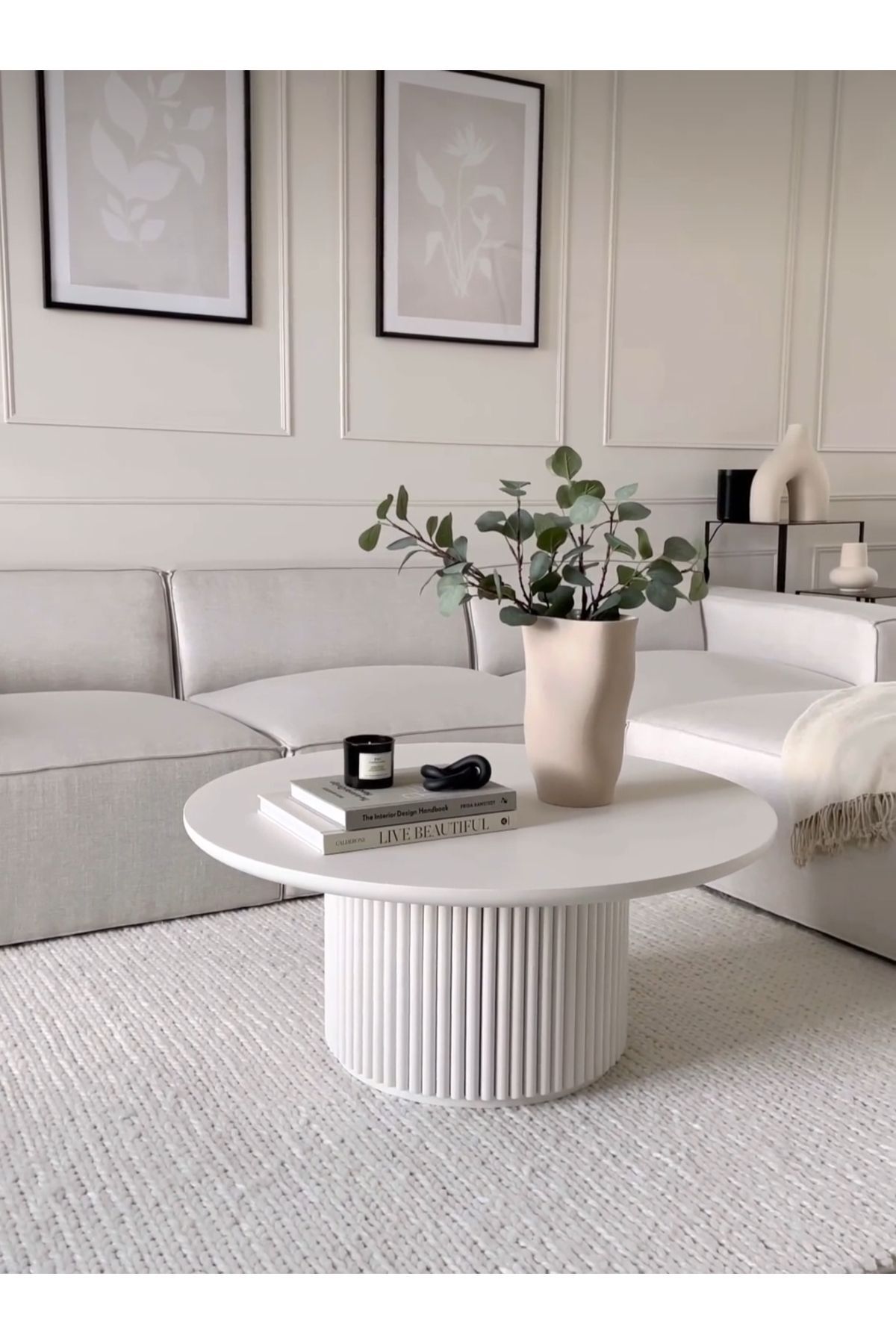 Nare, Table Basse Ronde en Bois Blanc Moderne Nouvelle Génération