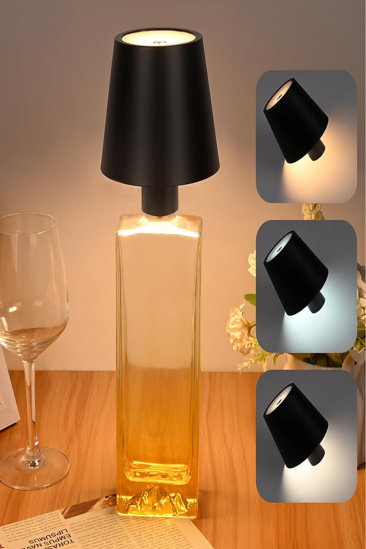 Lampe pour Bouteille de Vin Rechargeable Magnétique – 3 Modes de Couleur / Lampe Intelligente à Poser sur la Bouteille