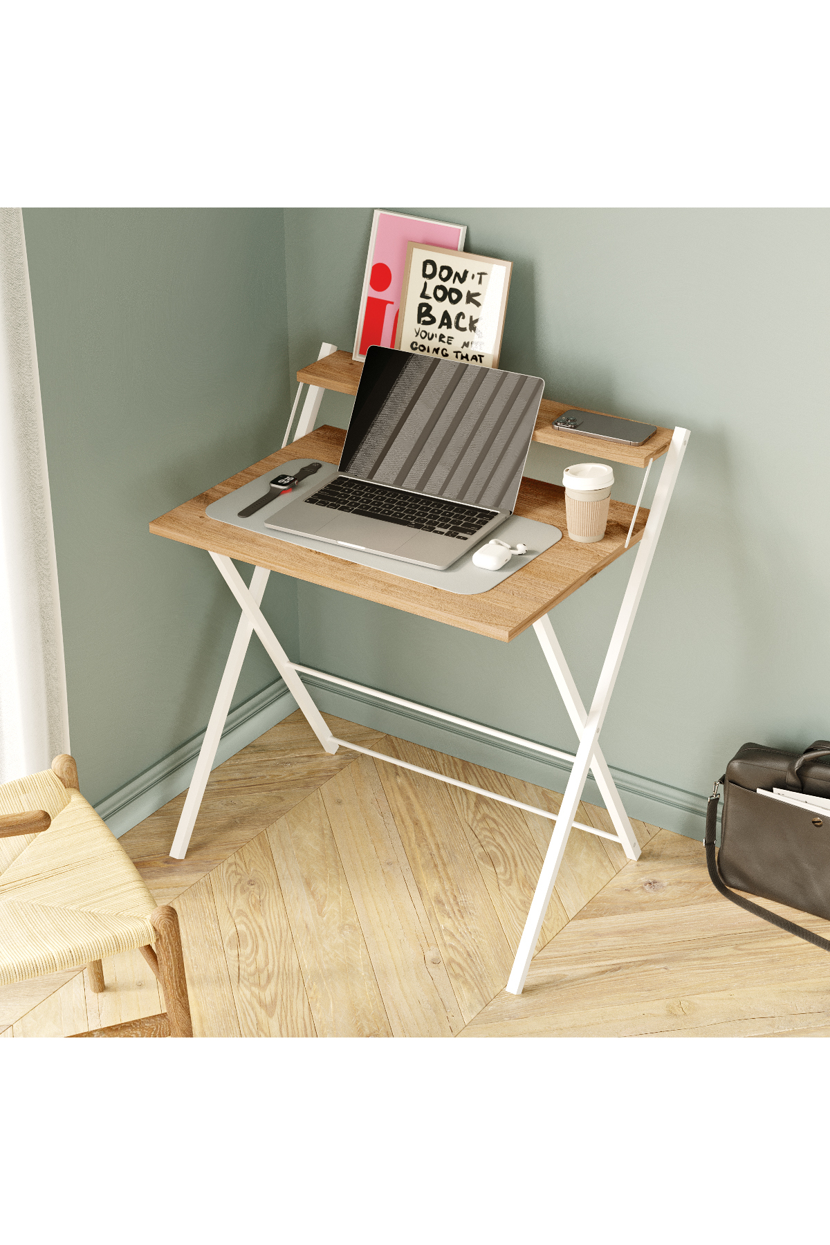 Table d'ordinateur portable élégante et durable avec pieds en métal non vacillants, bureau pliant, table de travail pour ordinateur portable