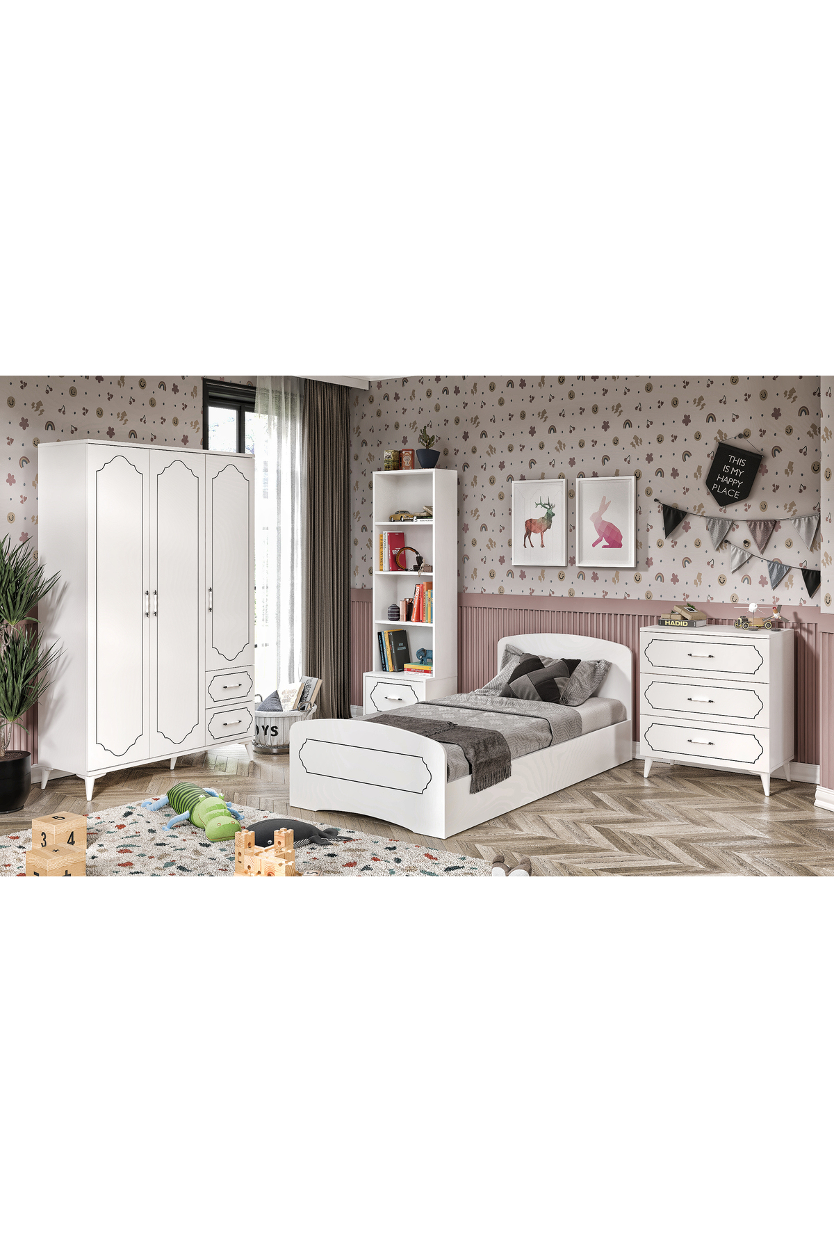 Ensemble chambre d'adolescent moderne Hayal blanc - 4 pièces et entièrement en MDF de première qualité