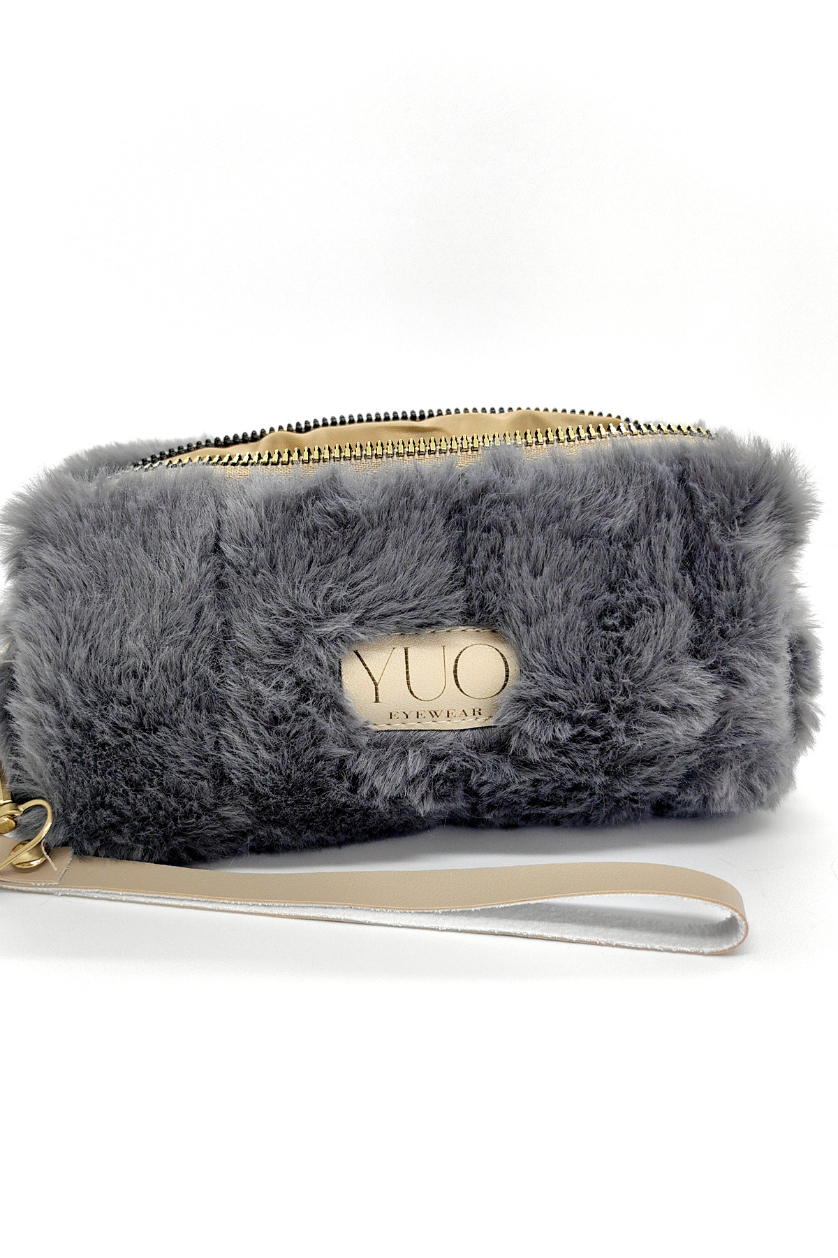 Housse polyvalente en peluche grise YUO – Lunettes, porte-stylo, trousse de maquillage, mini pochette