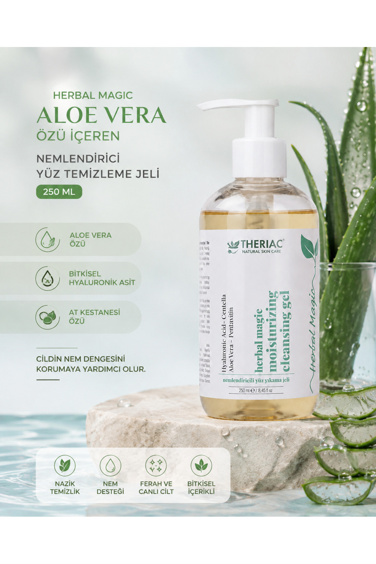 Gel nettoyant pour le visage hydratant contenant de l'extrait d'Aloe Vera Herbal Magic  ml