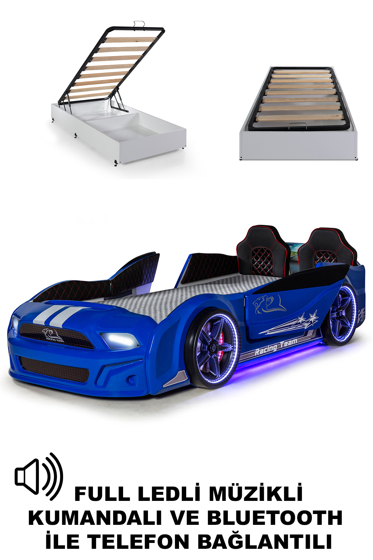 Portes de lit voiture avec base, Mustang à ouverture complète avec LED, télécommande et musique