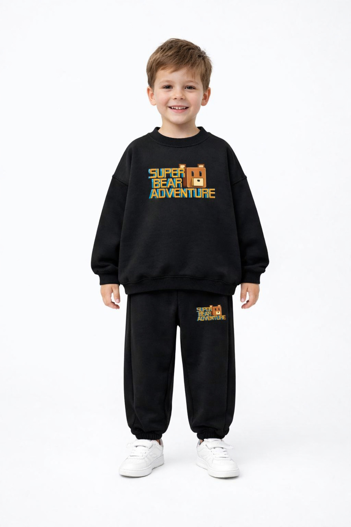 Super Bear Adventure Ensemble de survêtement unisexe pour enfants, oversize avec imprimé Super Bear, sans molleton