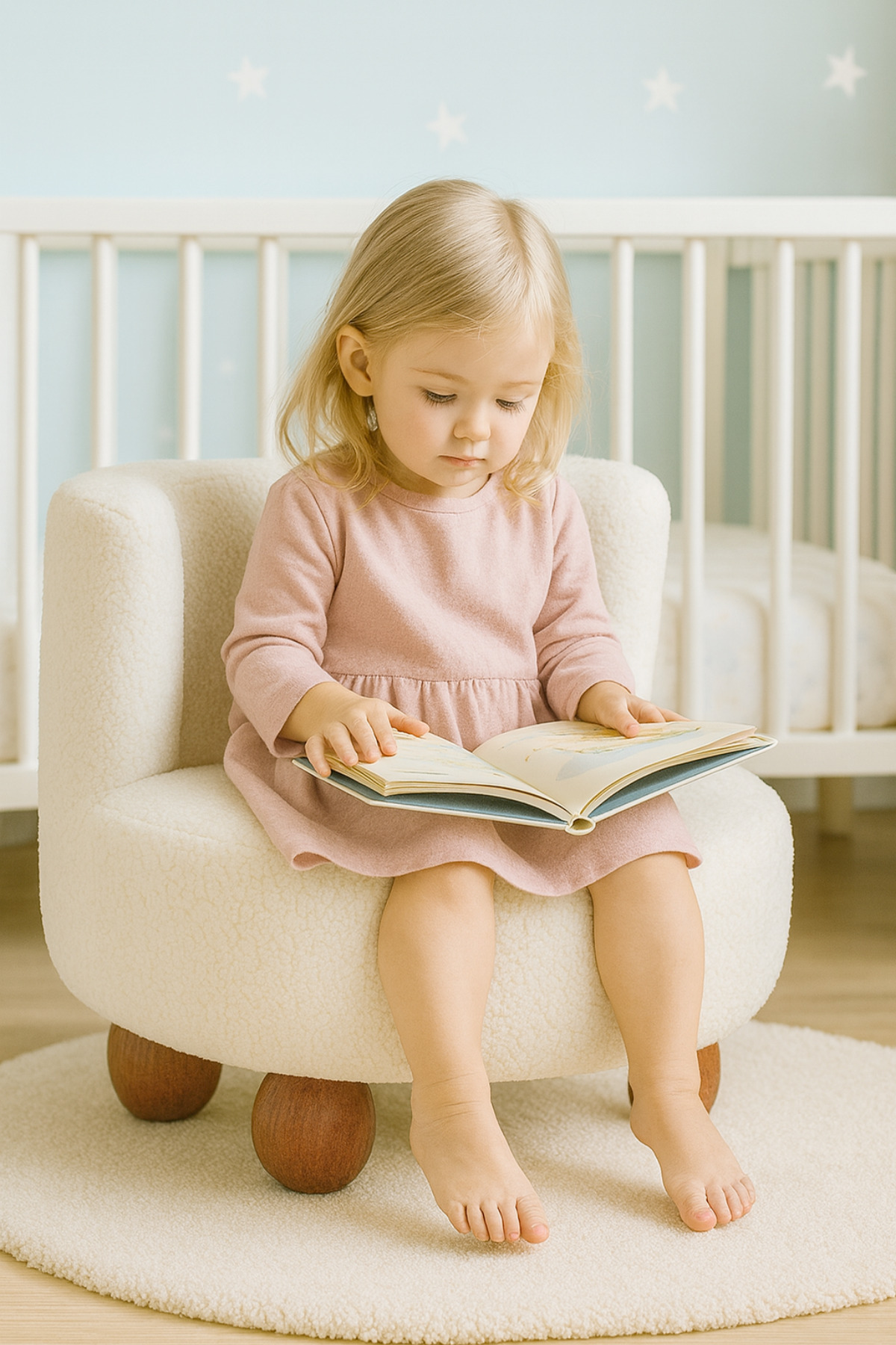 Fauteuil pour enfants en peluche douce Teddy, confortable, couleur crème, pour lire des livres et se détendre