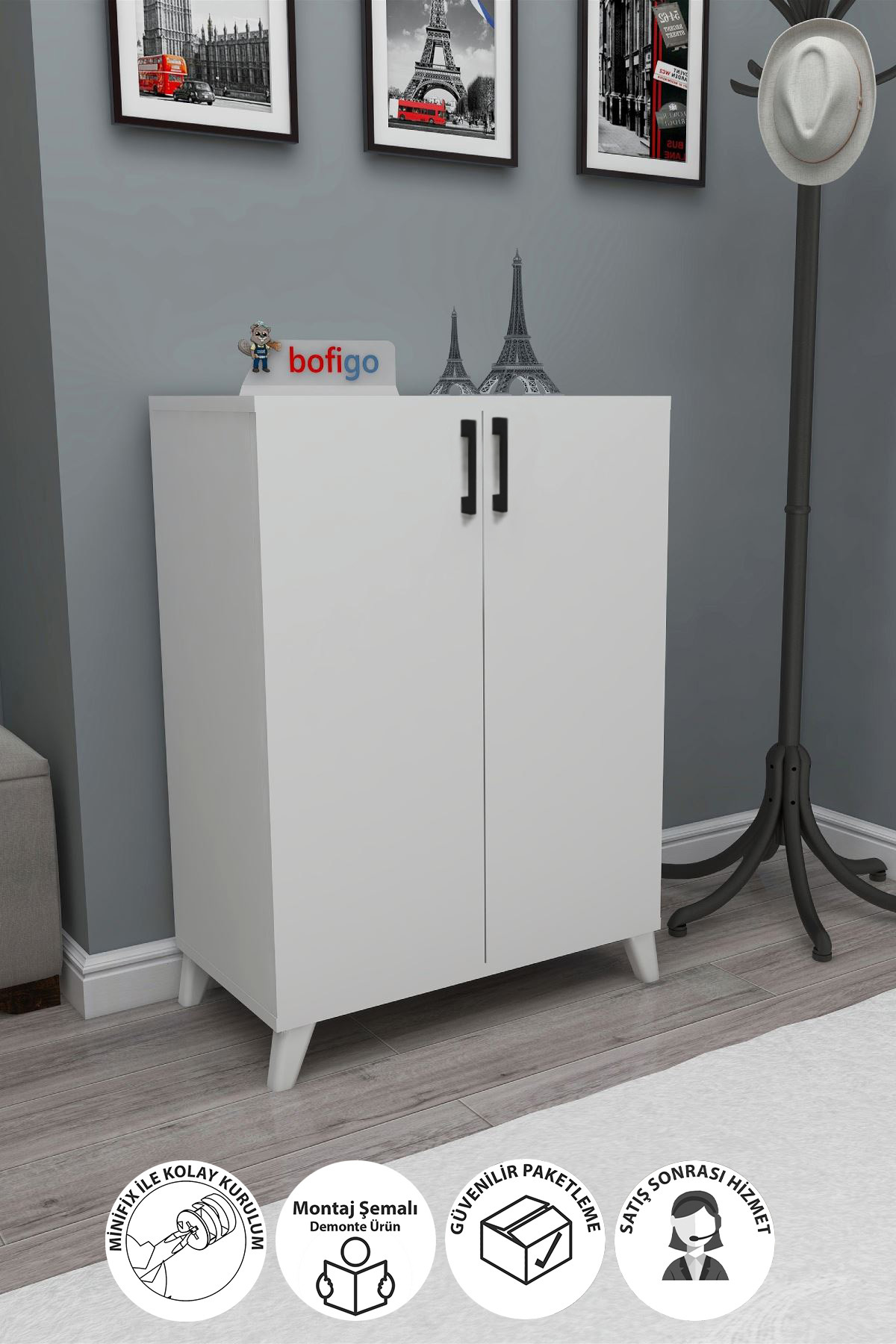 Armoire à chaussures polyvalente à 4 étagères et 2 portes, Armoire à chaussures Ceren Blanche