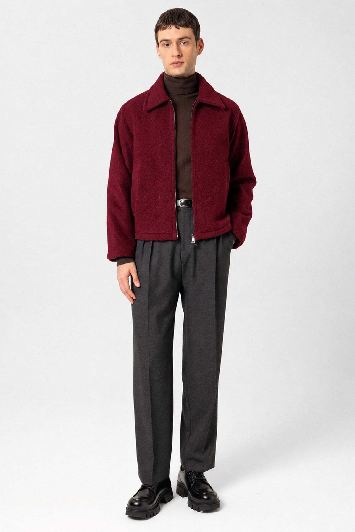 Manteau Homme Bordeaux Relaxed à Texture Douce